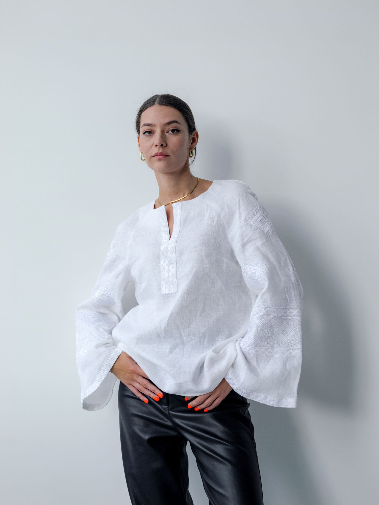 Mother's Day 2024 White Ukrainian Vyshyvanka Blouse with Embroidery - Bohemian Peasant Shirt