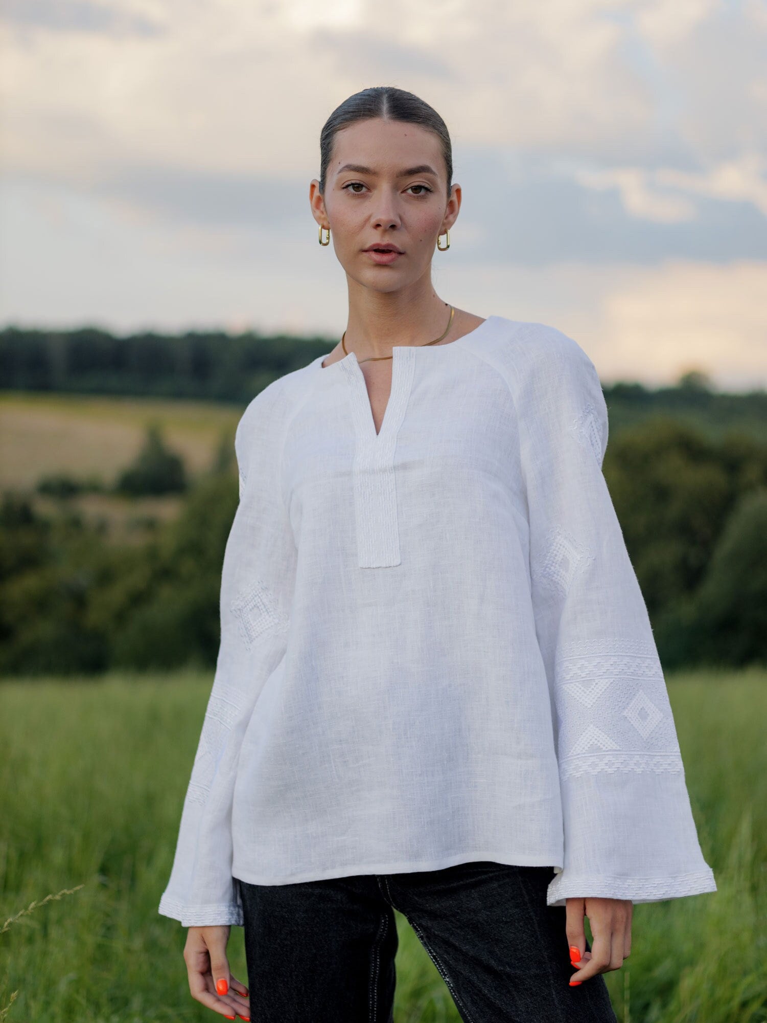 Mother's Day 2024 White Ukrainian Vyshyvanka Blouse with Embroidery - Bohemian Peasant Shirt