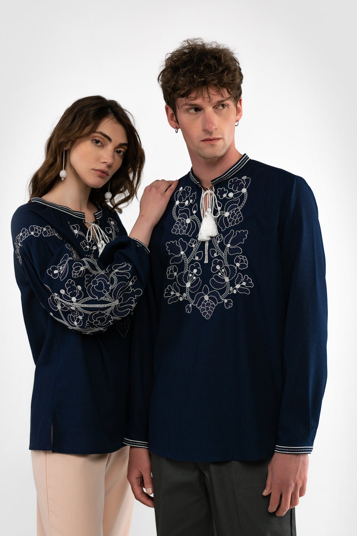 Dark Blue Embroidered Vyshyvanka Shirt for Men - Traditional Ukrainian Style