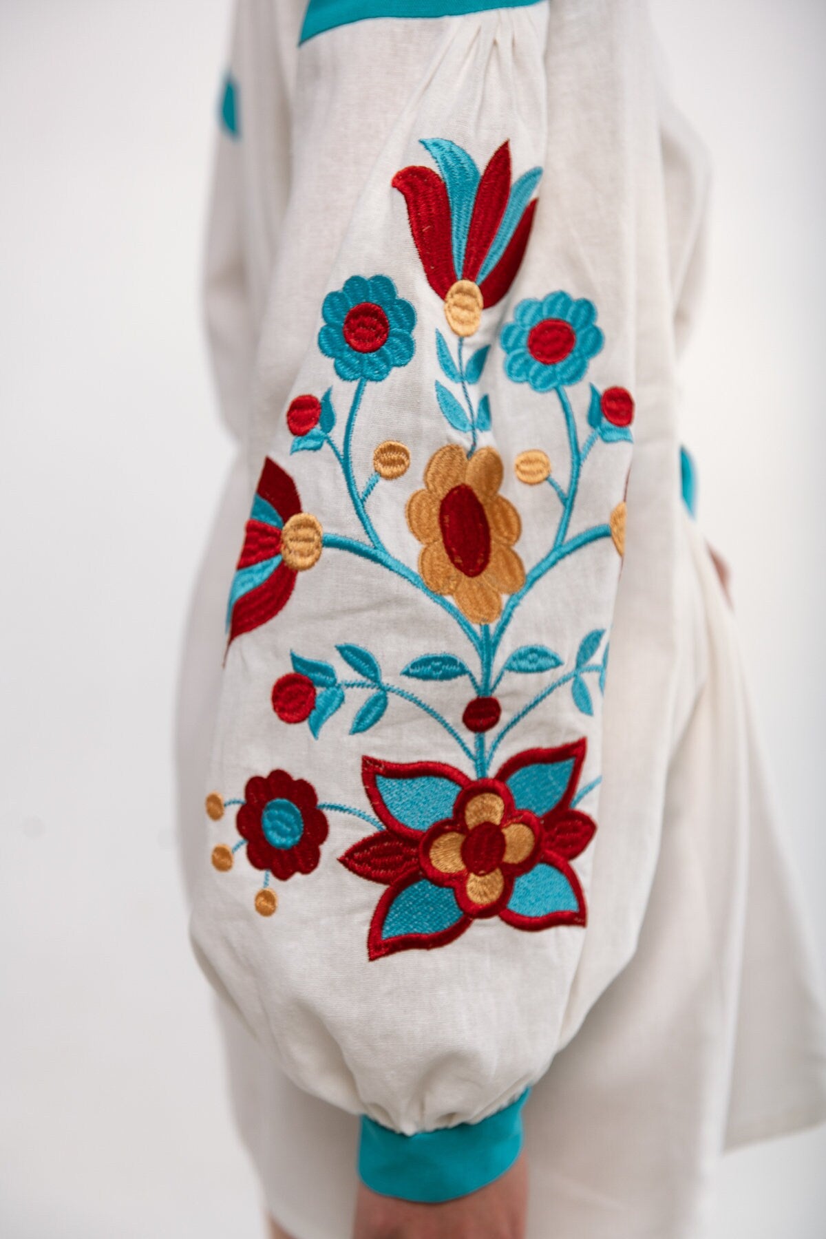 Milky Ukrainian Vyshyvanka Blouse with Colorful Embroidery - Bohemian Ethnic Shirt