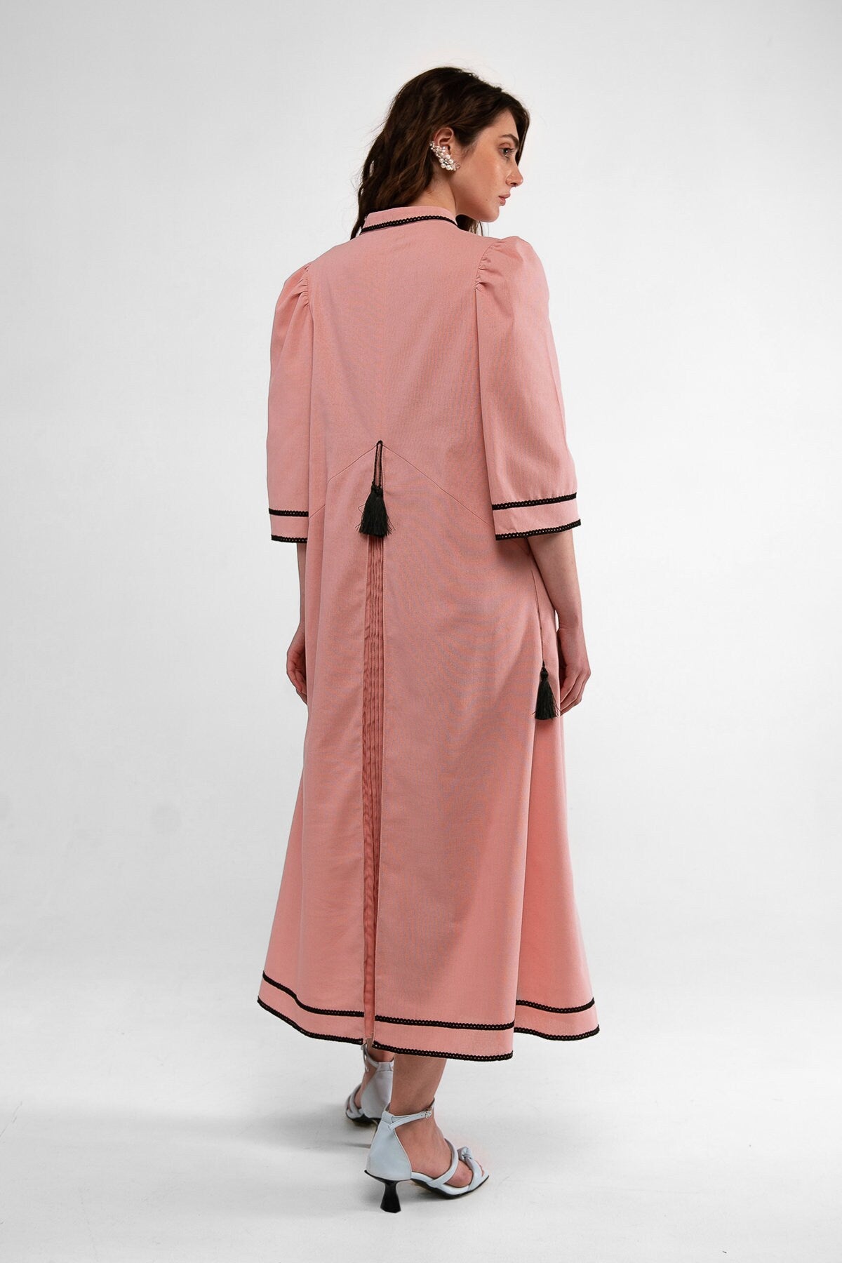 Powder-Pink Linen Ukrainian Vyshyvanka Embroidered Dress