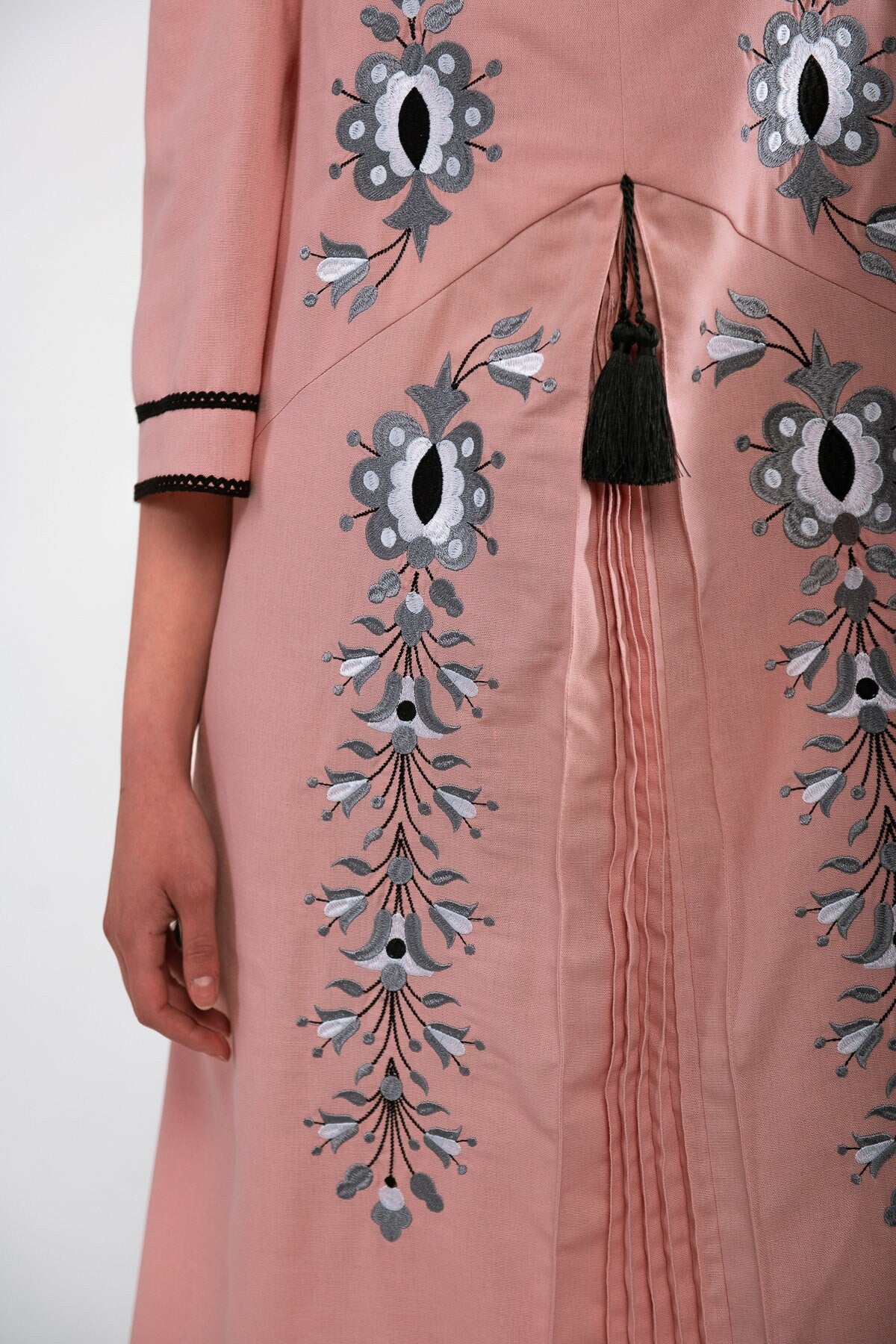 Powder-Pink Linen Ukrainian Vyshyvanka Embroidered Dress