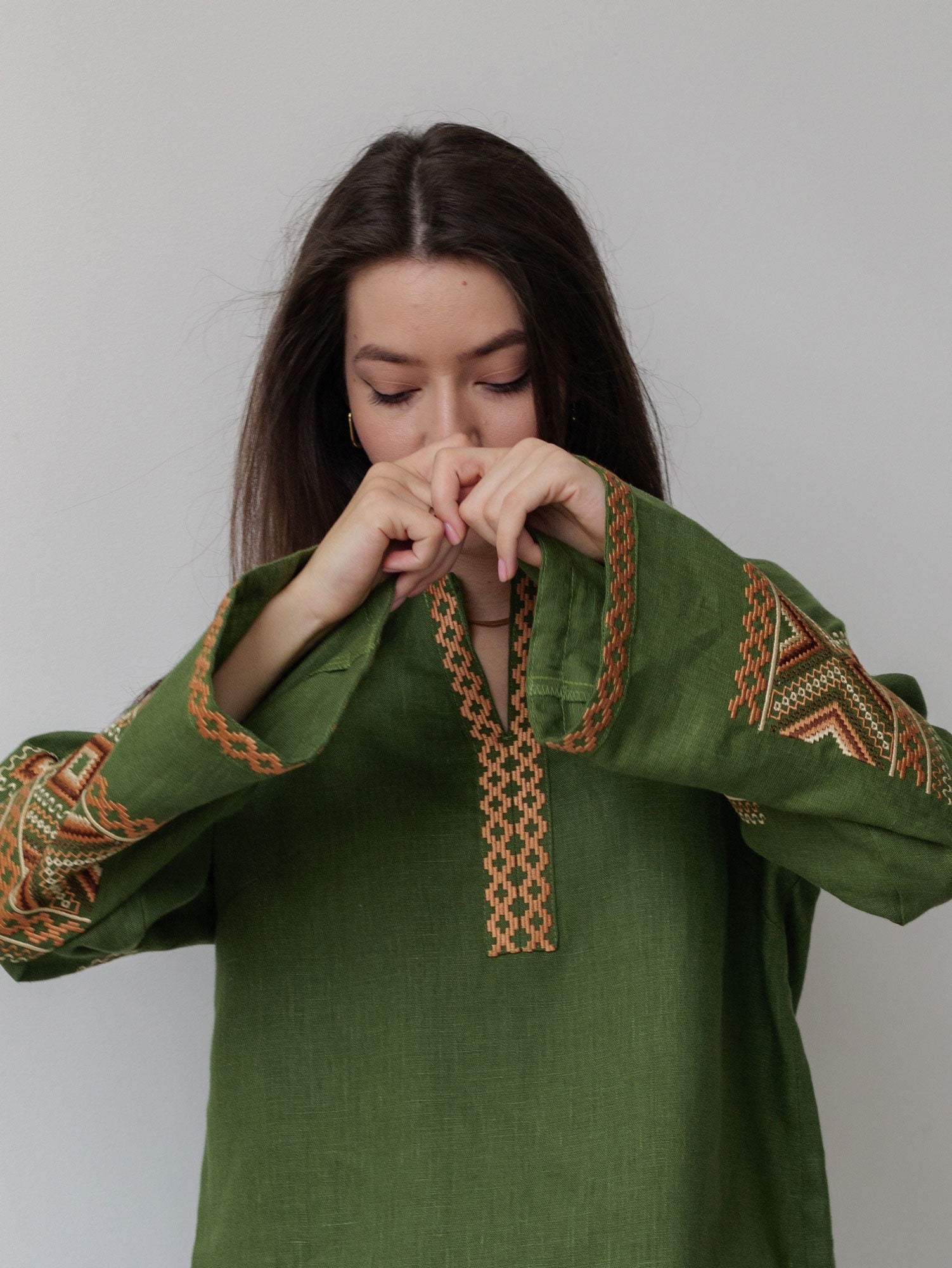 Green Embroidered Ukrainian Vyshyvanka Blouse - Boho Chic Ethnic Shirt