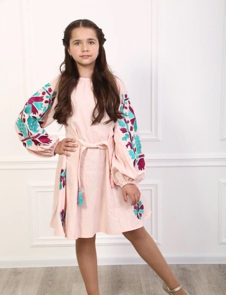 Pink Embroidered Vyshyvanka Dress for Girls - Traditional Ukrainian Wear