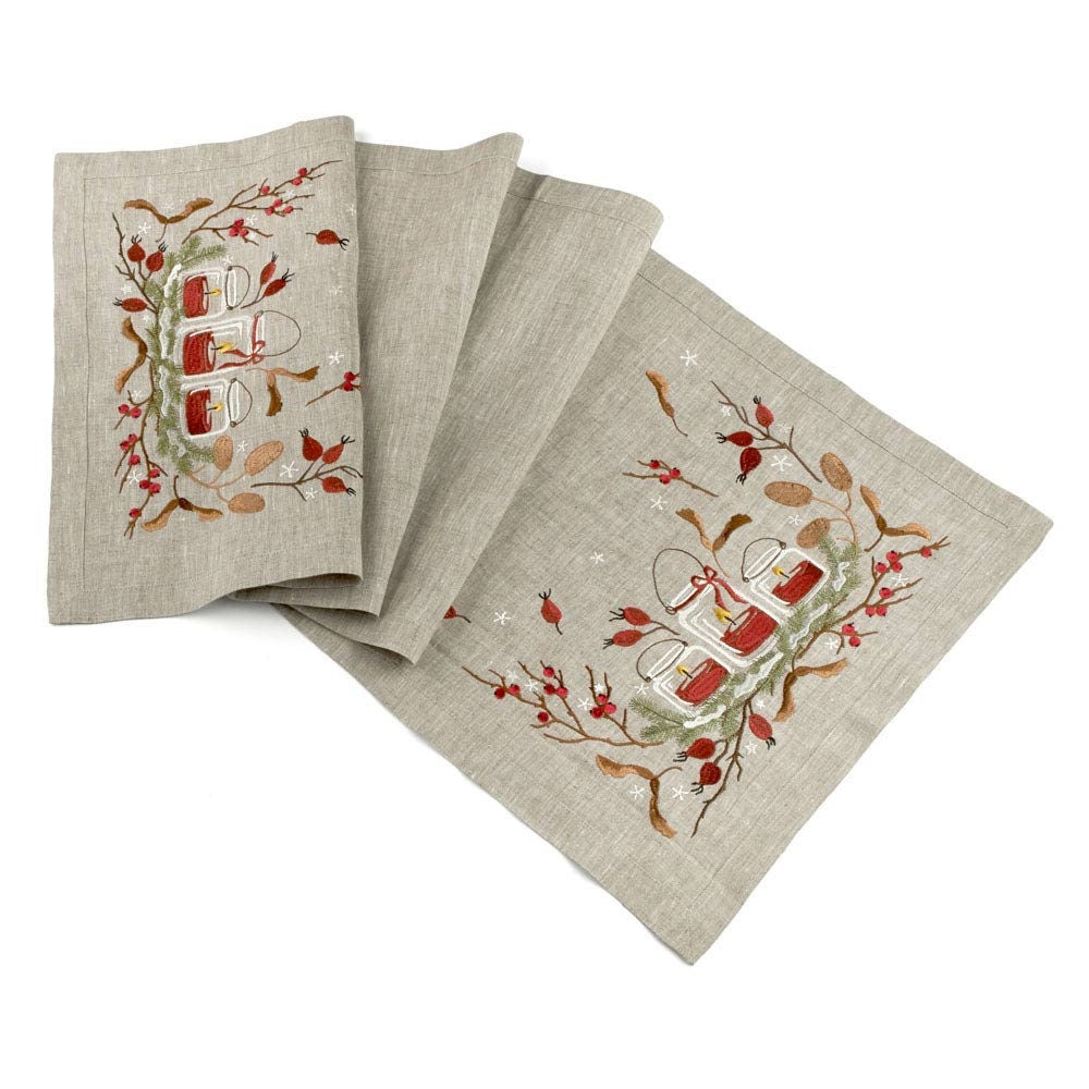 140x40 CM Embroidered Ukrainian Dog-rose Linen Tablecloth Runner