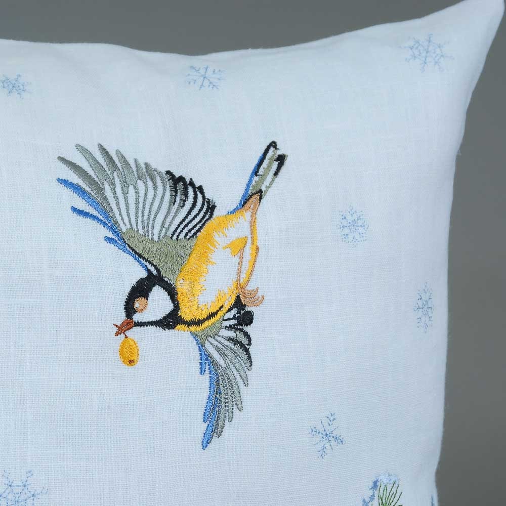 Ukrainian Embroidered Bird Pillowcases 40x40 CM - White Linen Decorative Pillow Covers