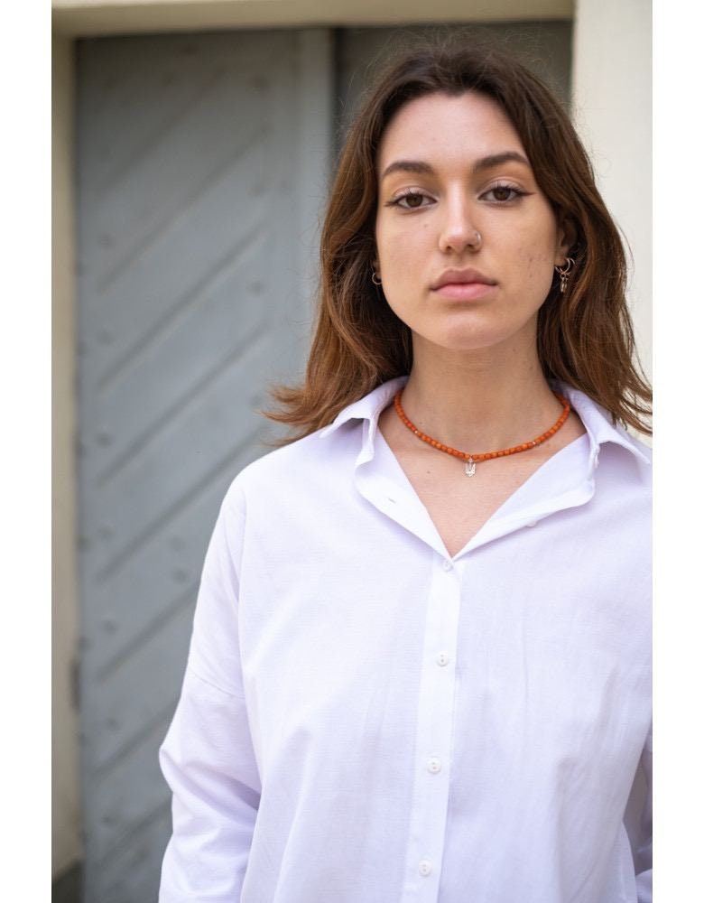 Ukrainian Traditional Silver Trident Ethnic Jewelry with Terracotta Coral Necklace