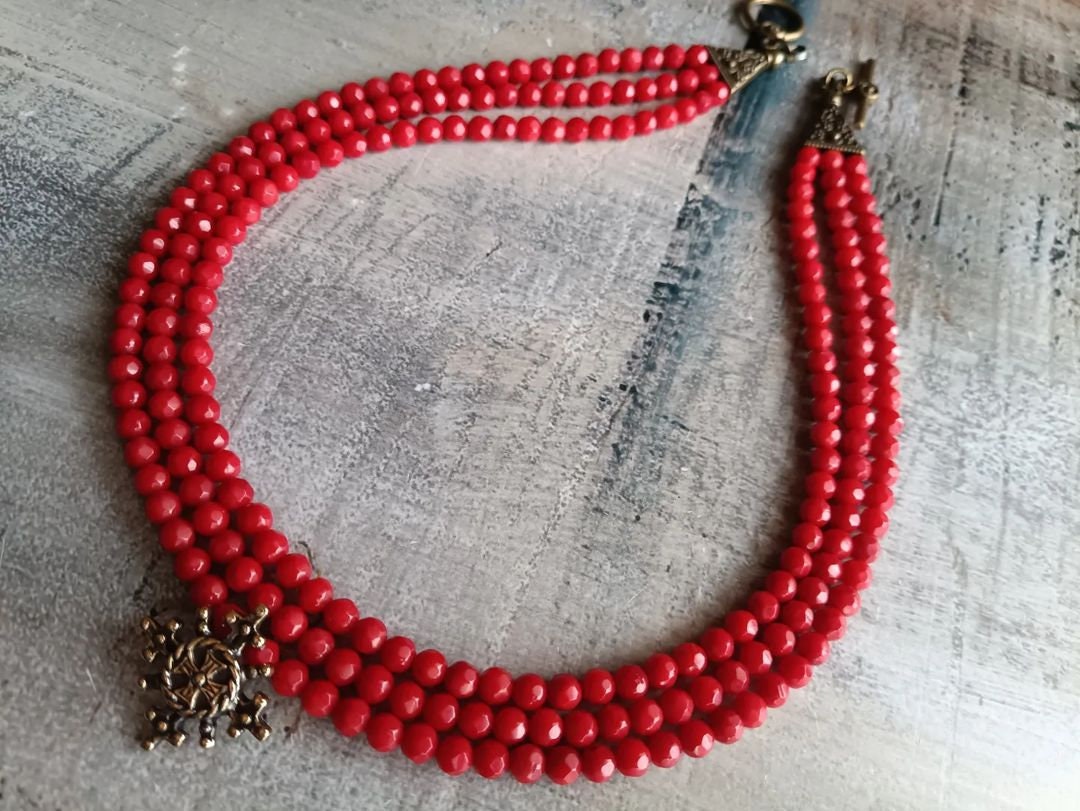 Handmade Ukrainian Natural Coral Necklace - Traditional Ethnic Jewelry
