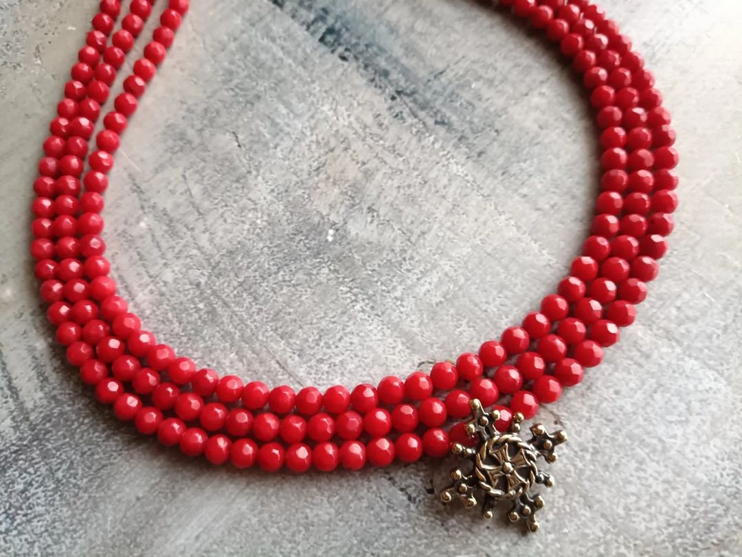 Handmade Ukrainian Natural Coral Necklace - Traditional Ethnic Jewelry