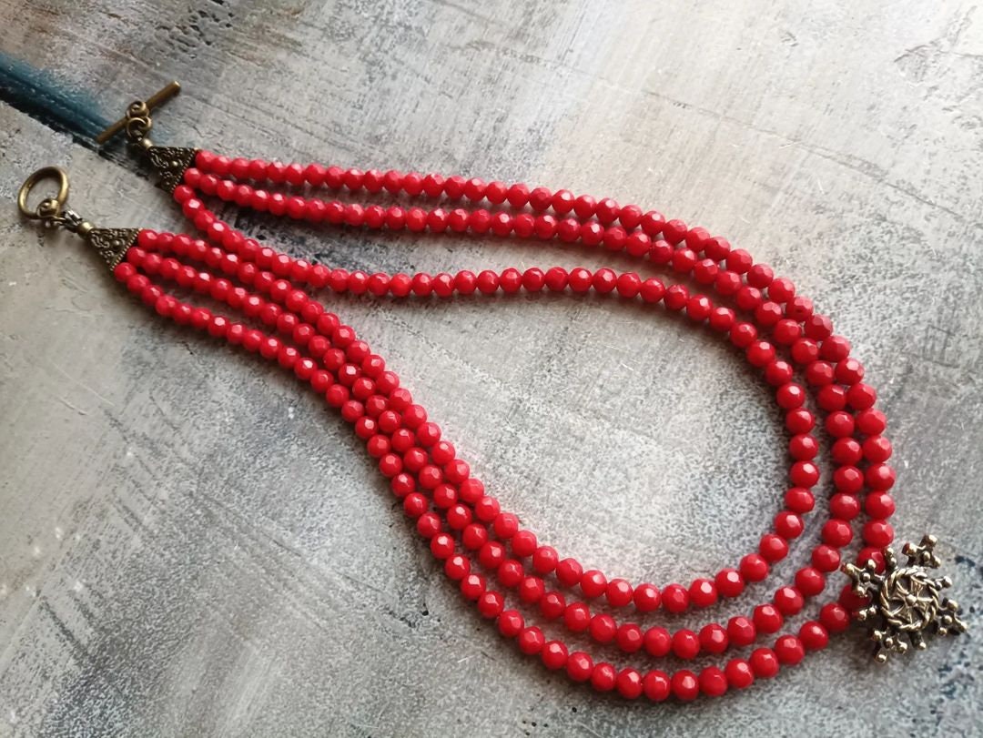 Handmade Ukrainian Natural Coral Necklace - Traditional Ethnic Jewelry