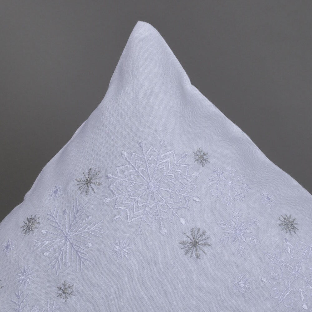 Embroidered Ukrainian Snowflake Pillowcases 40x40 cm - White Linen Decor
