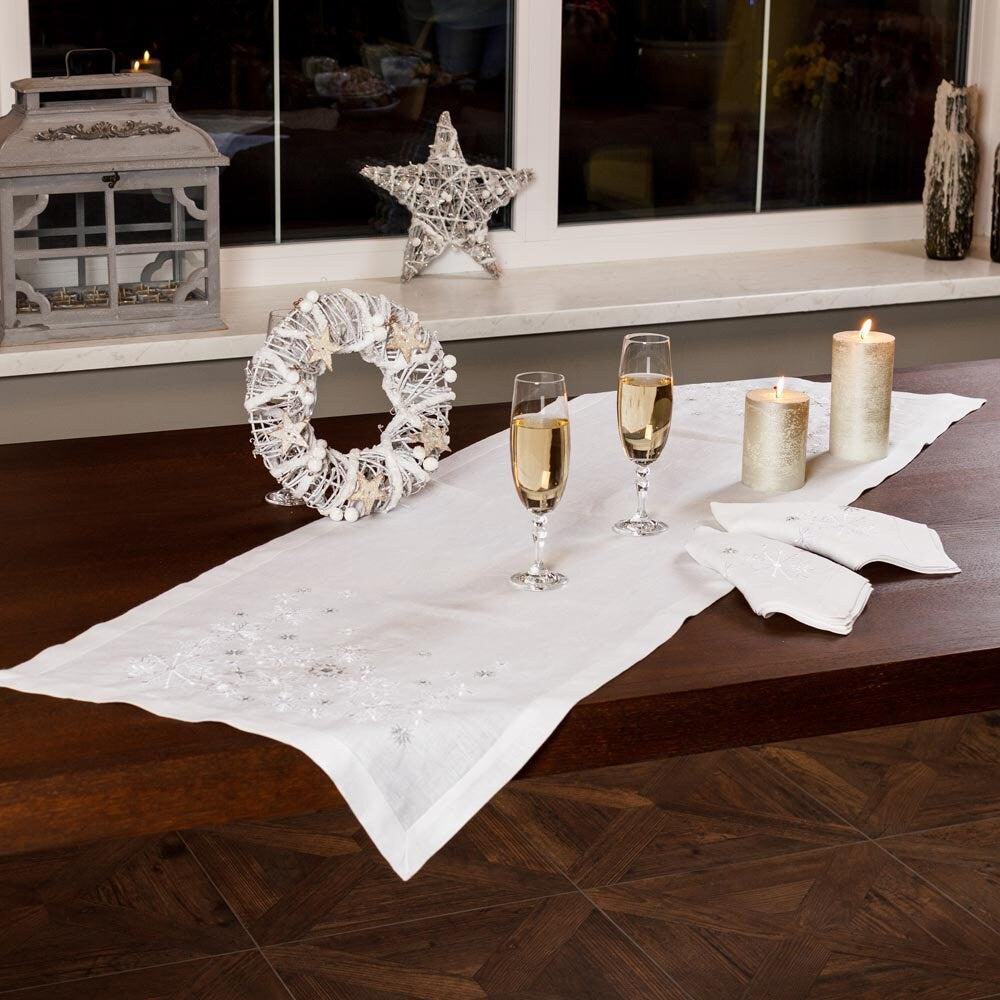 Mothers Day White Snowflake Tabletop 136x40cm Embroidered Ukrainian Tablecloth and Runner