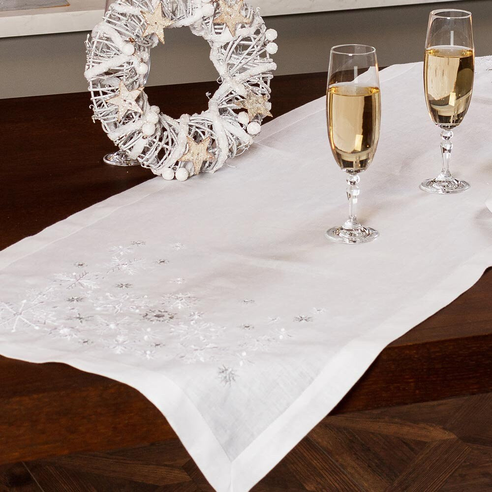 Mothers Day White Snowflake Tabletop 136x40cm Embroidered Ukrainian Tablecloth and Runner