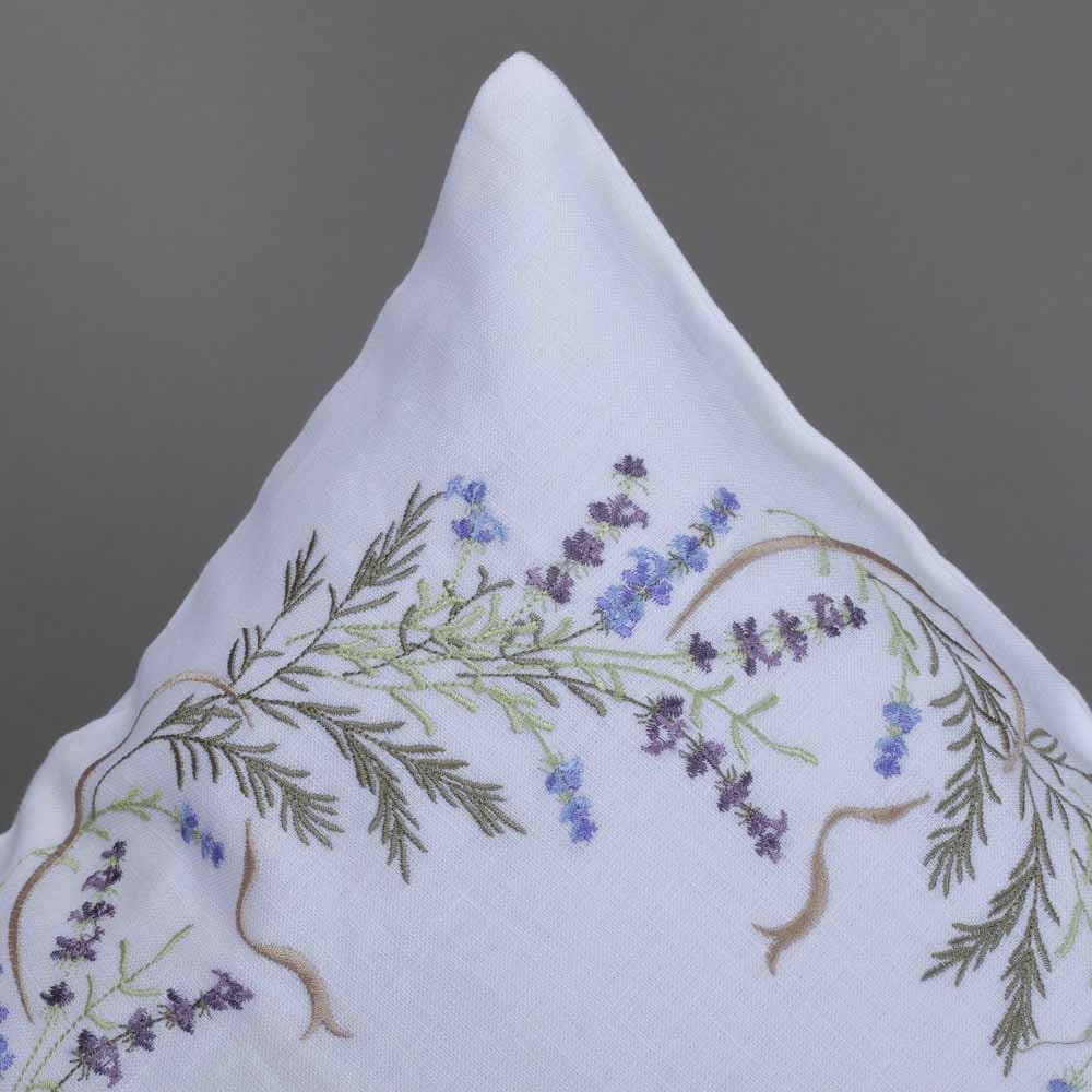 Embroidered Ukrainian Floral Pillowcases 40x40 cm - White Linen with Lavender Design