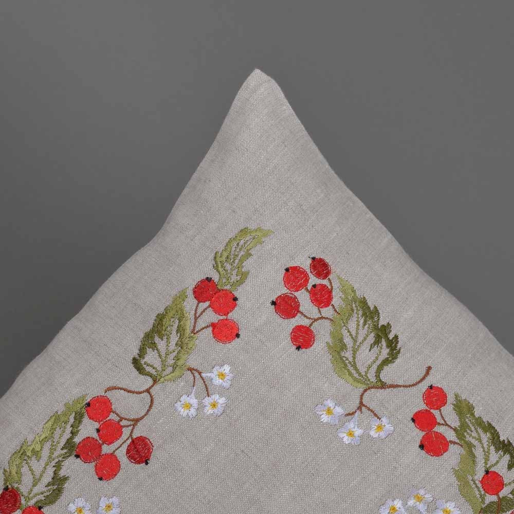 Ukrainian Embroidered Pillowcases 40x40 CM, Guelder Rose Design (Gray Linen)