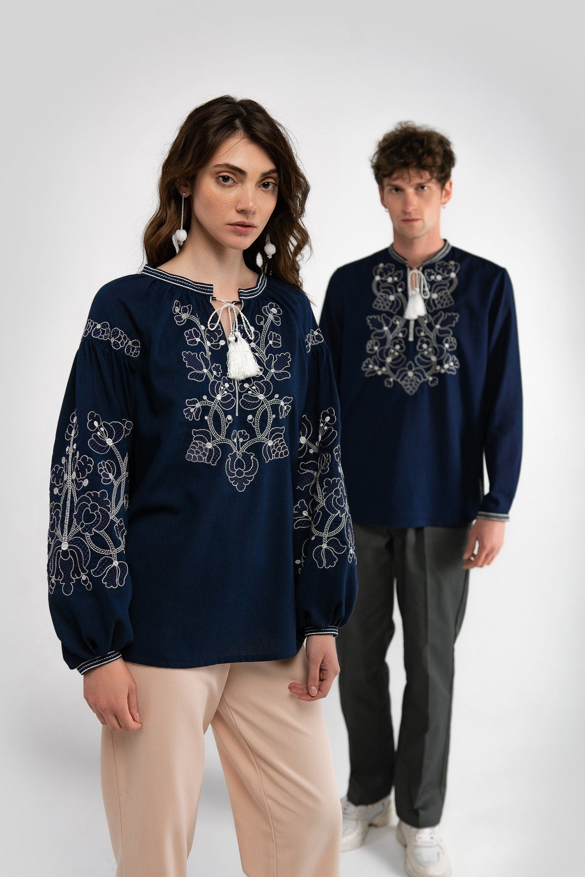 Dark Blue Embroidered Vyshyvanka Shirt for Men - Traditional Ukrainian Style