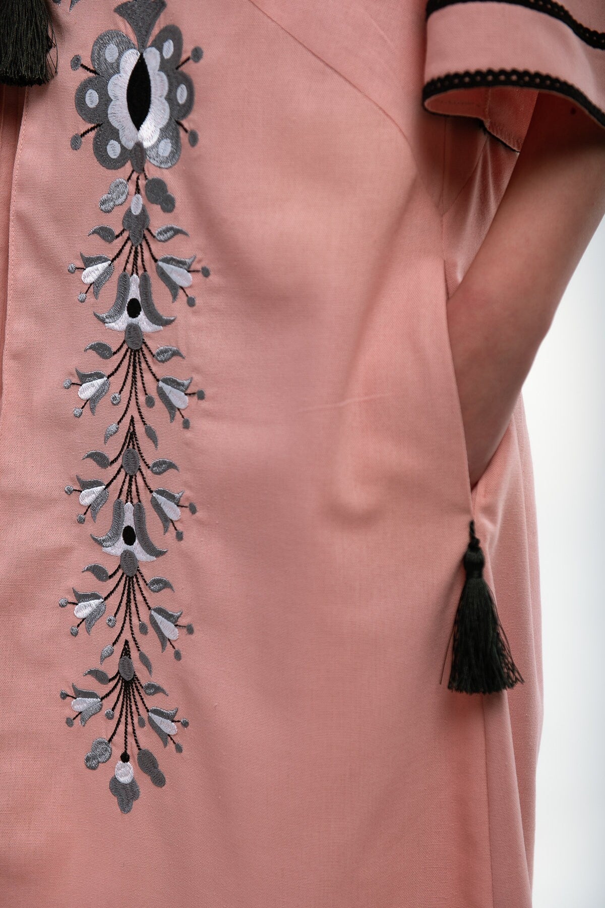 Powder-Pink Linen Ukrainian Vyshyvanka Embroidered Dress