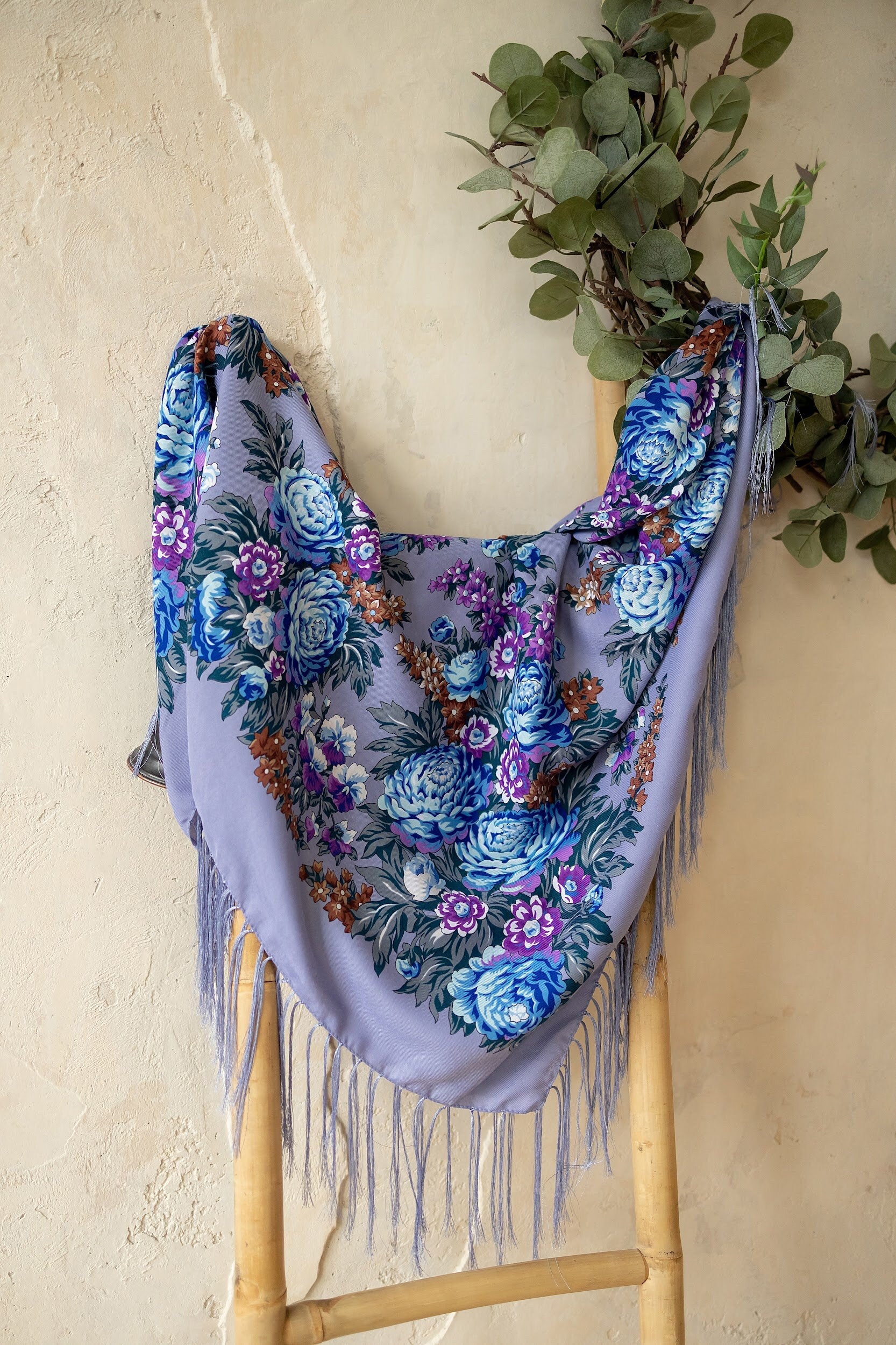 Purple Bohemian Wool Shawl - 80% Ukrainian Ethnic Scarf