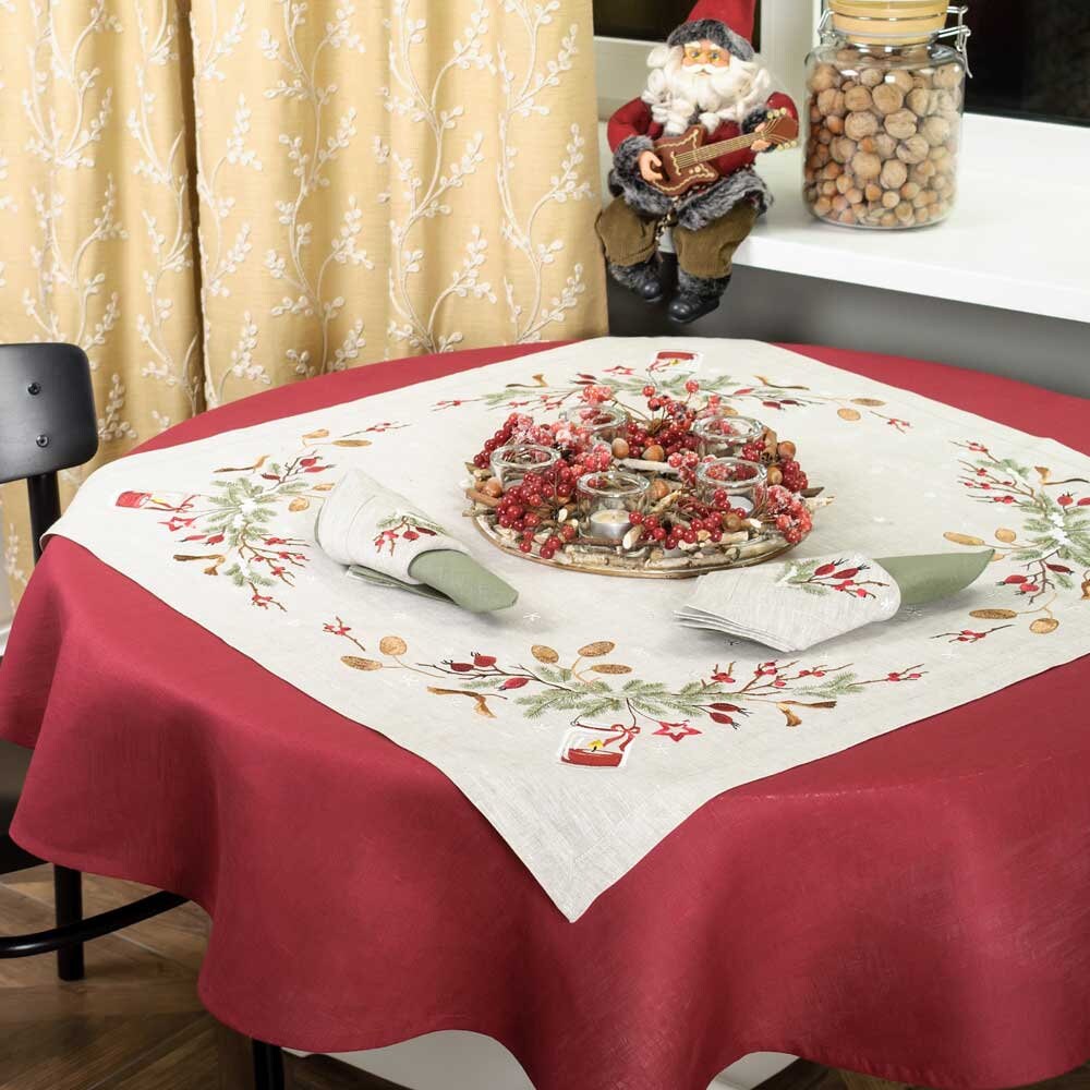 88x88 cm Embroidered Ukrainian Linen Tablecloth