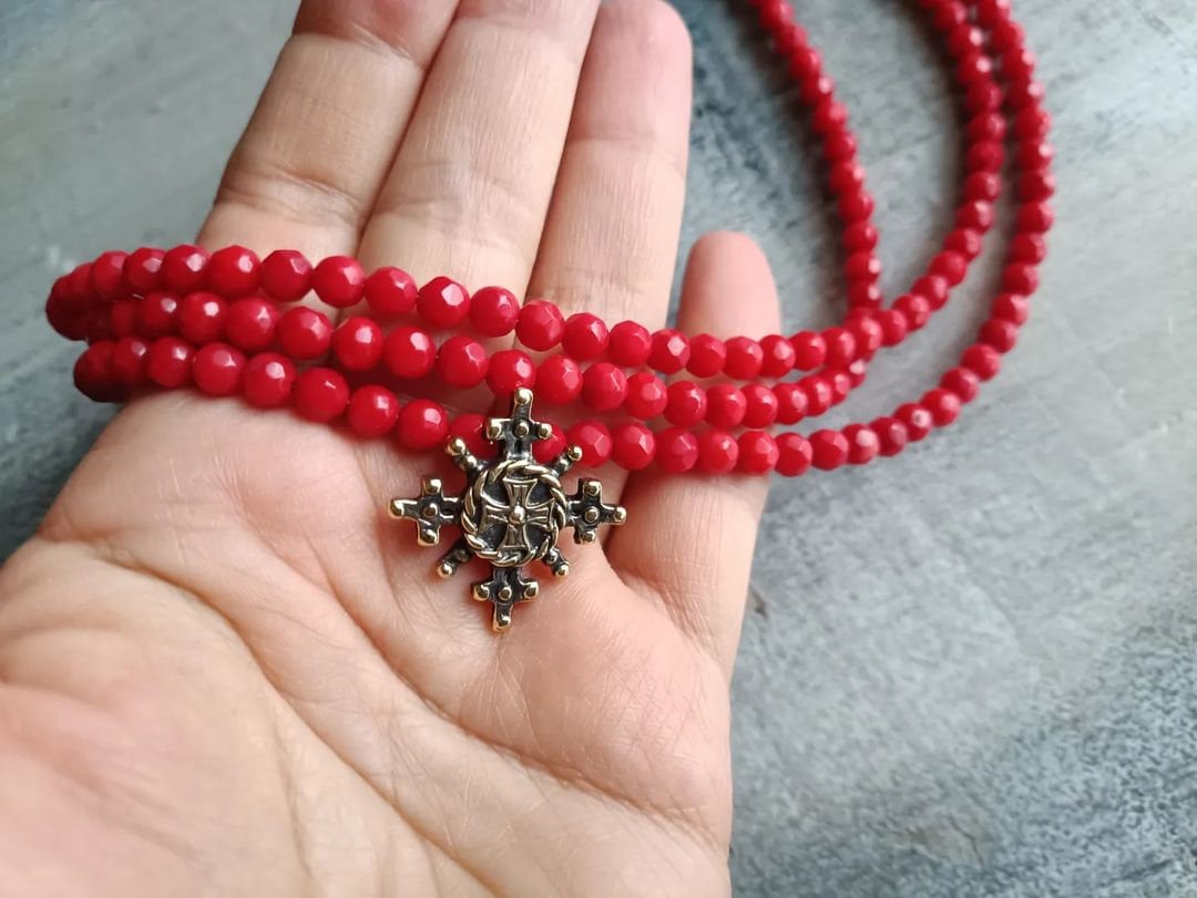 Handmade Red Coral Necklace - Traditional Ukrainian Long Jewelry for Women