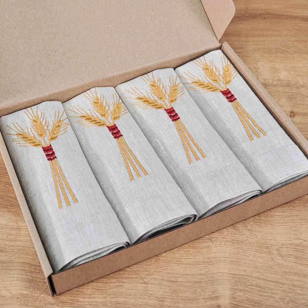 Embroidered Ukrainian Linen Napkin Set (4 Pieces, 40x40 cm)