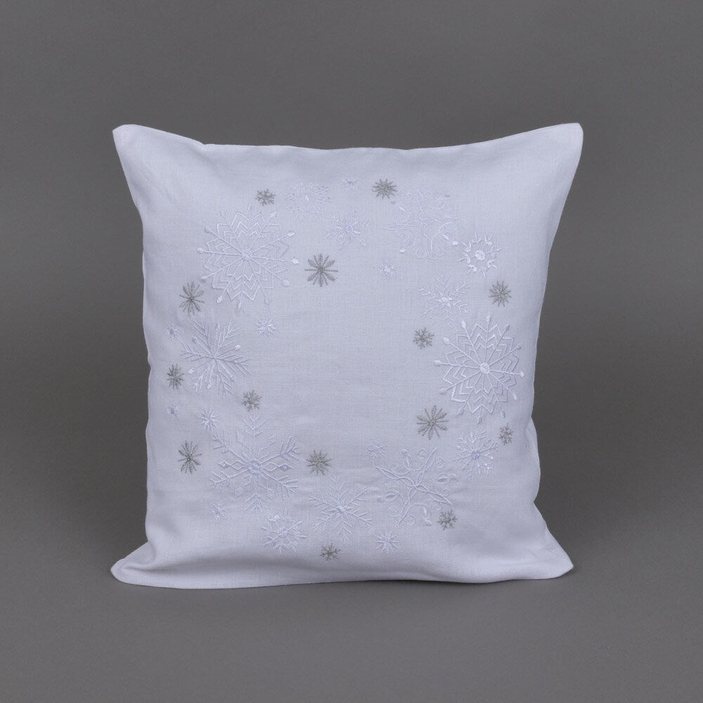 Embroidered Ukrainian Snowflake Pillowcases 40x40 cm - White Linen Decor