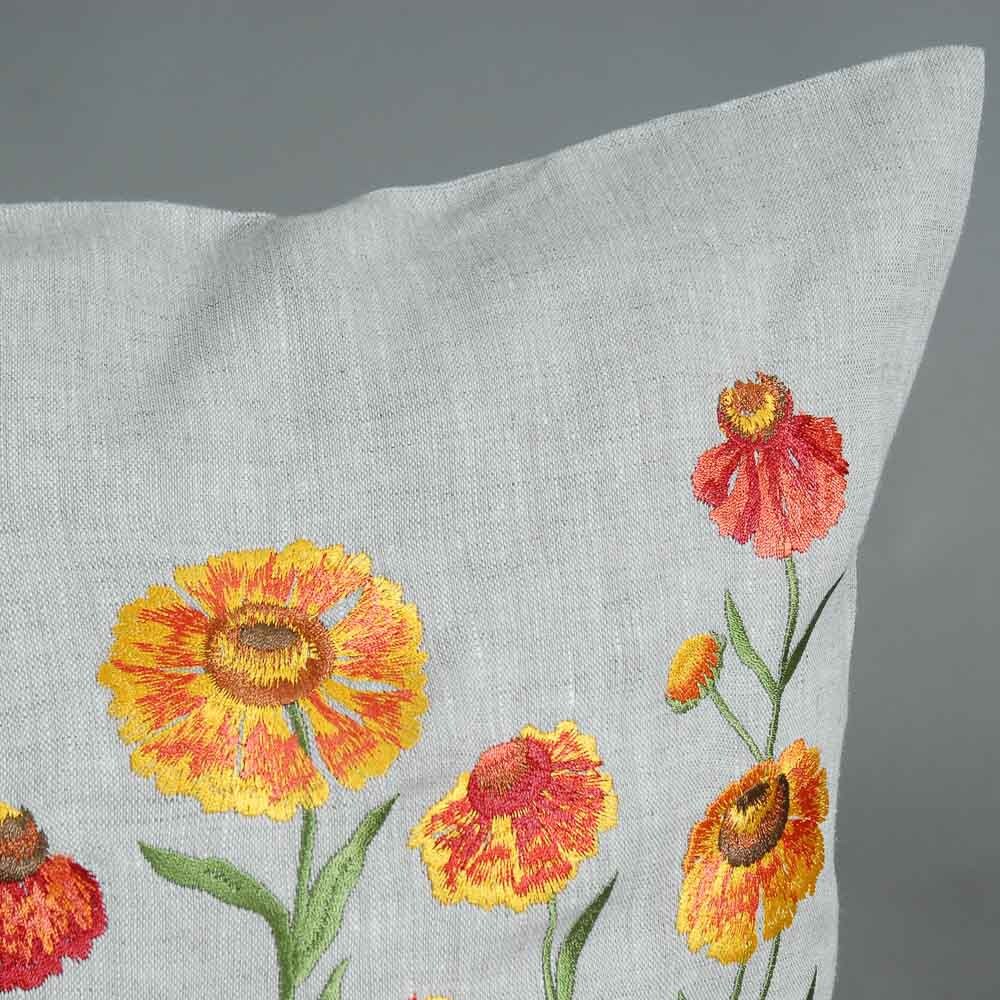 Ukrainian Embroidered Floral Pillowcases 40x40 CM - Gray Linen Decor
