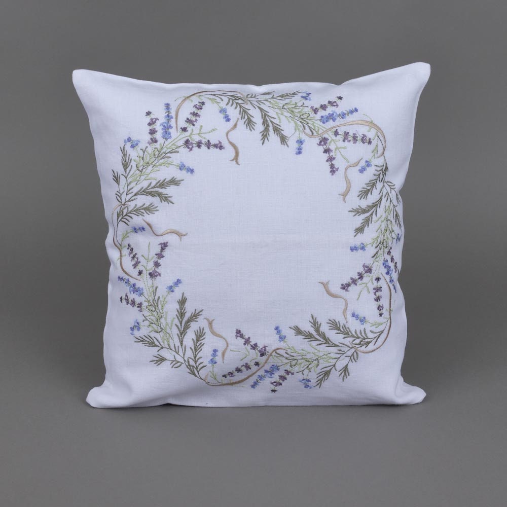 Embroidered Ukrainian Floral Pillowcases 40x40 cm - White Linen with Lavender Design