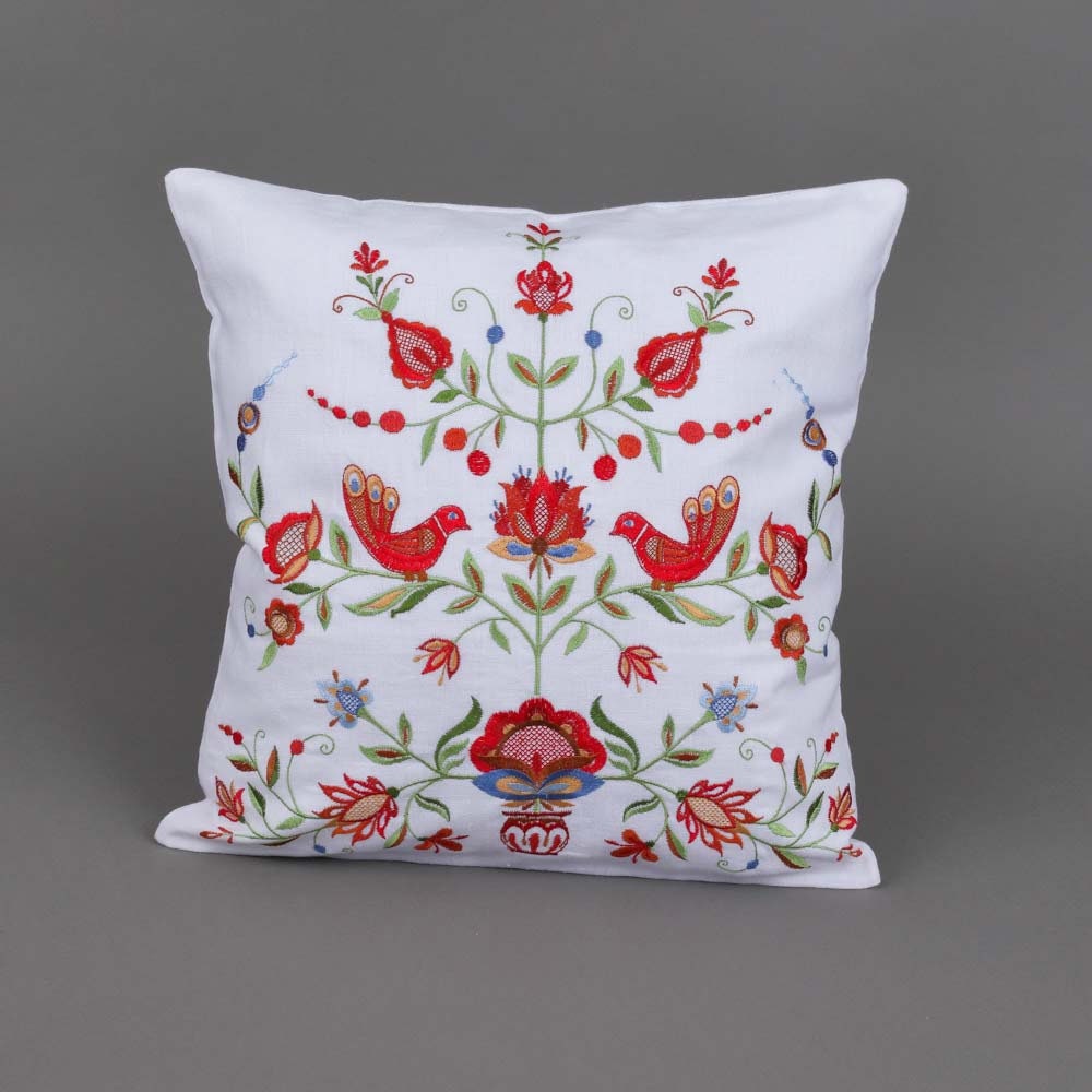 Embroidered Tree of Life Pillowcases 40x40 CM – Ukrainian Decorative White Linen