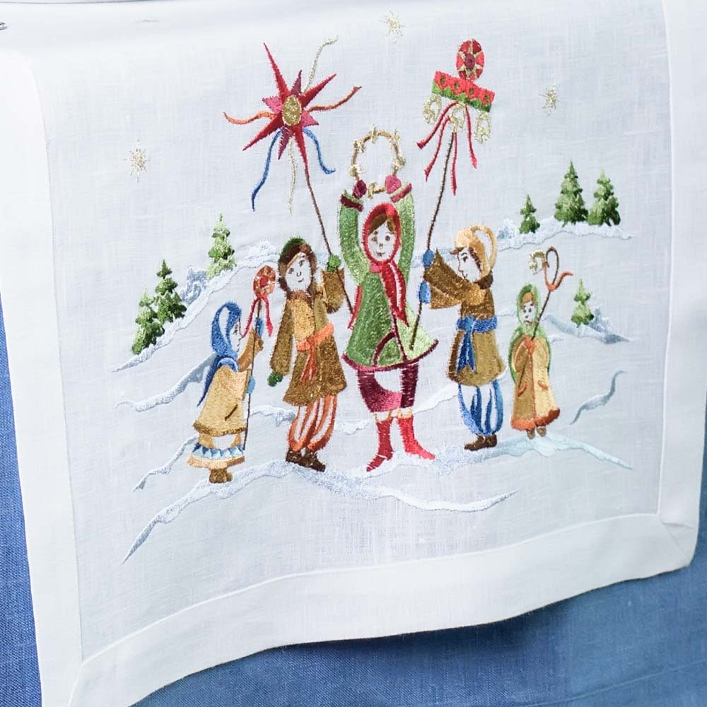 Embroidered Christmas Carol Tablecloth Runner - 140x40 CM Ukrainian Design
