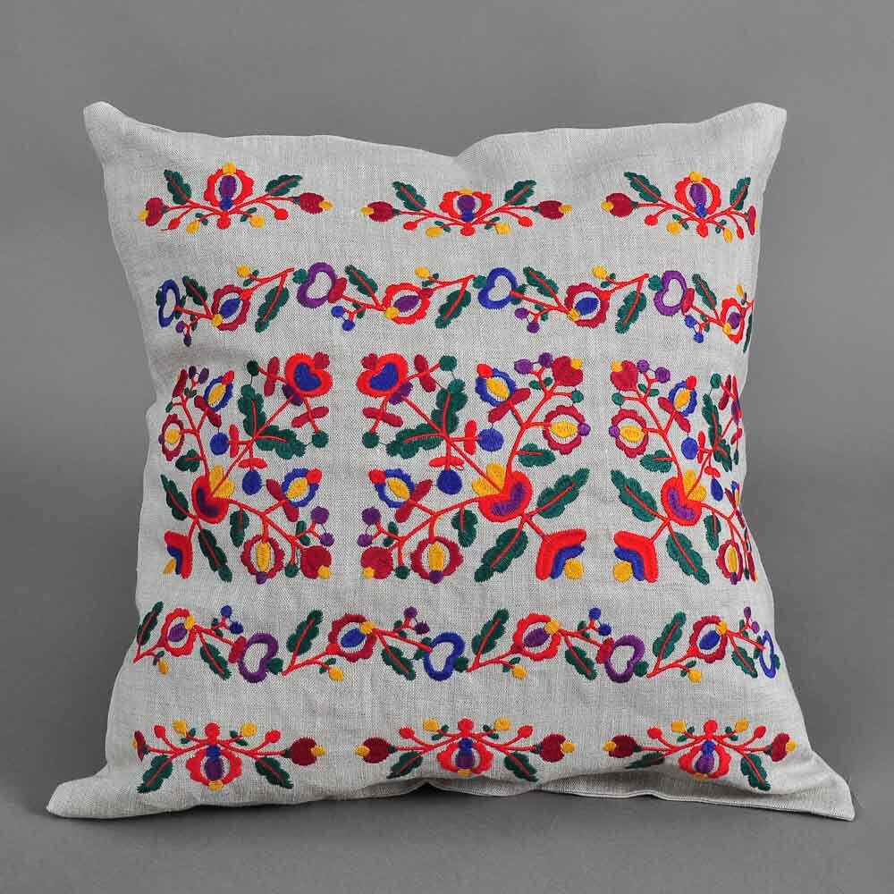 Embroidered Linen Pillowcase 40x40 cm - Floral Home Decor, Organic Design
