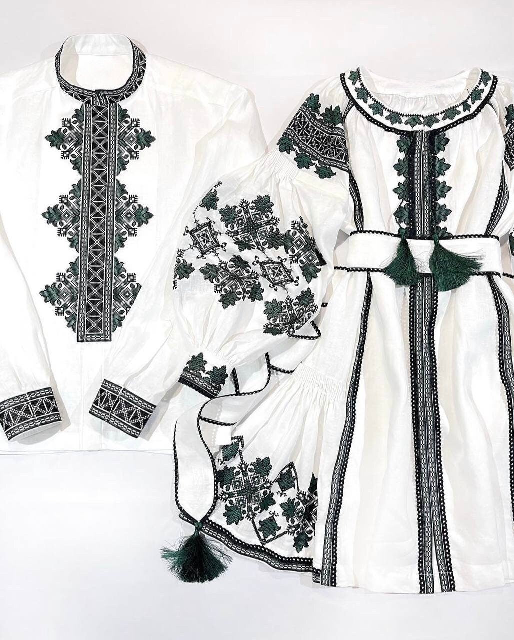 White Linen Embroidered Ukrainian Vyshyvanka Dress - Boho Ethnic Caftan