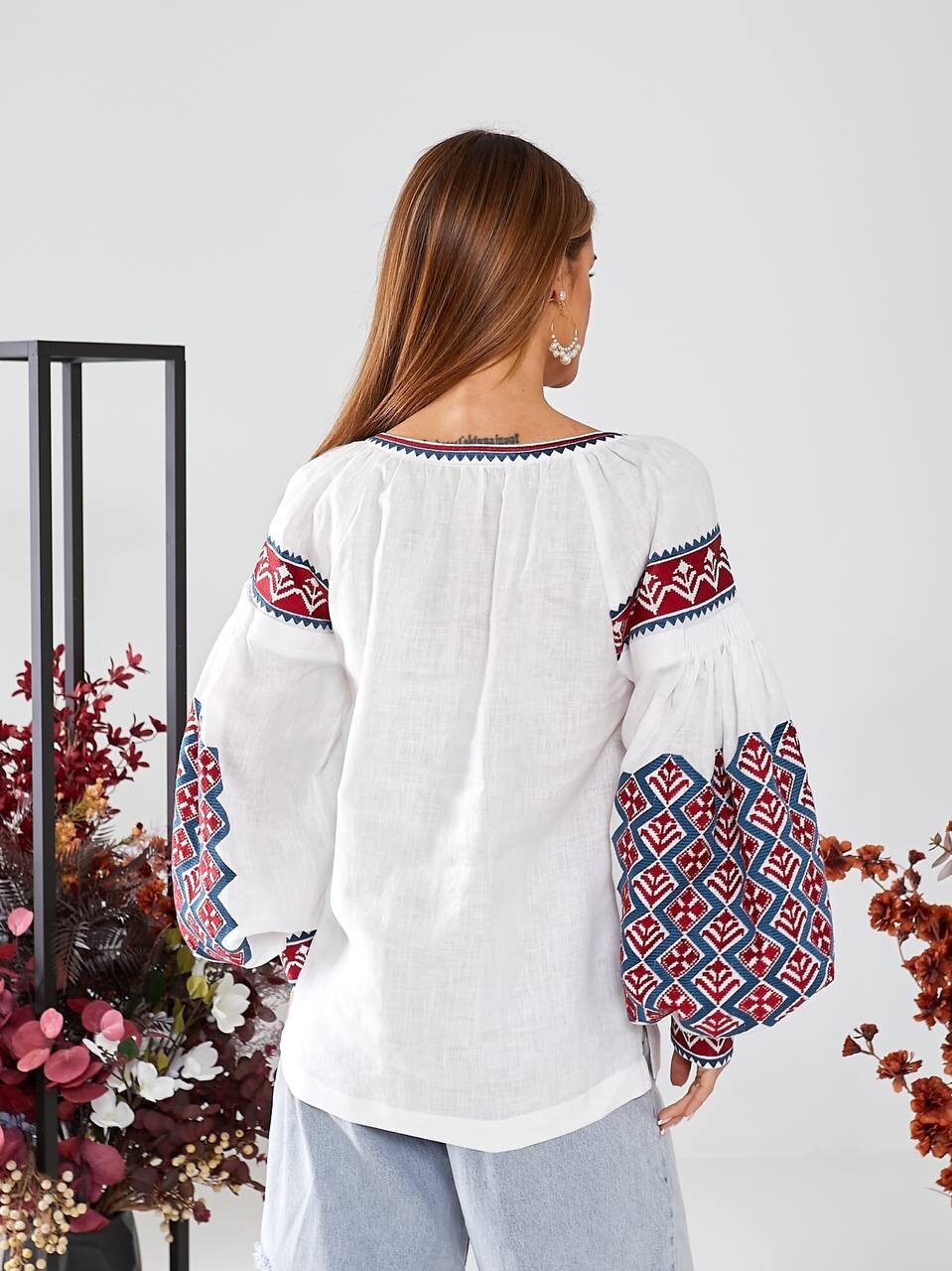 White Ukrainian Vyshyvanka Blouse - Embroidered Bohemian Ethnic Shirt for Easter