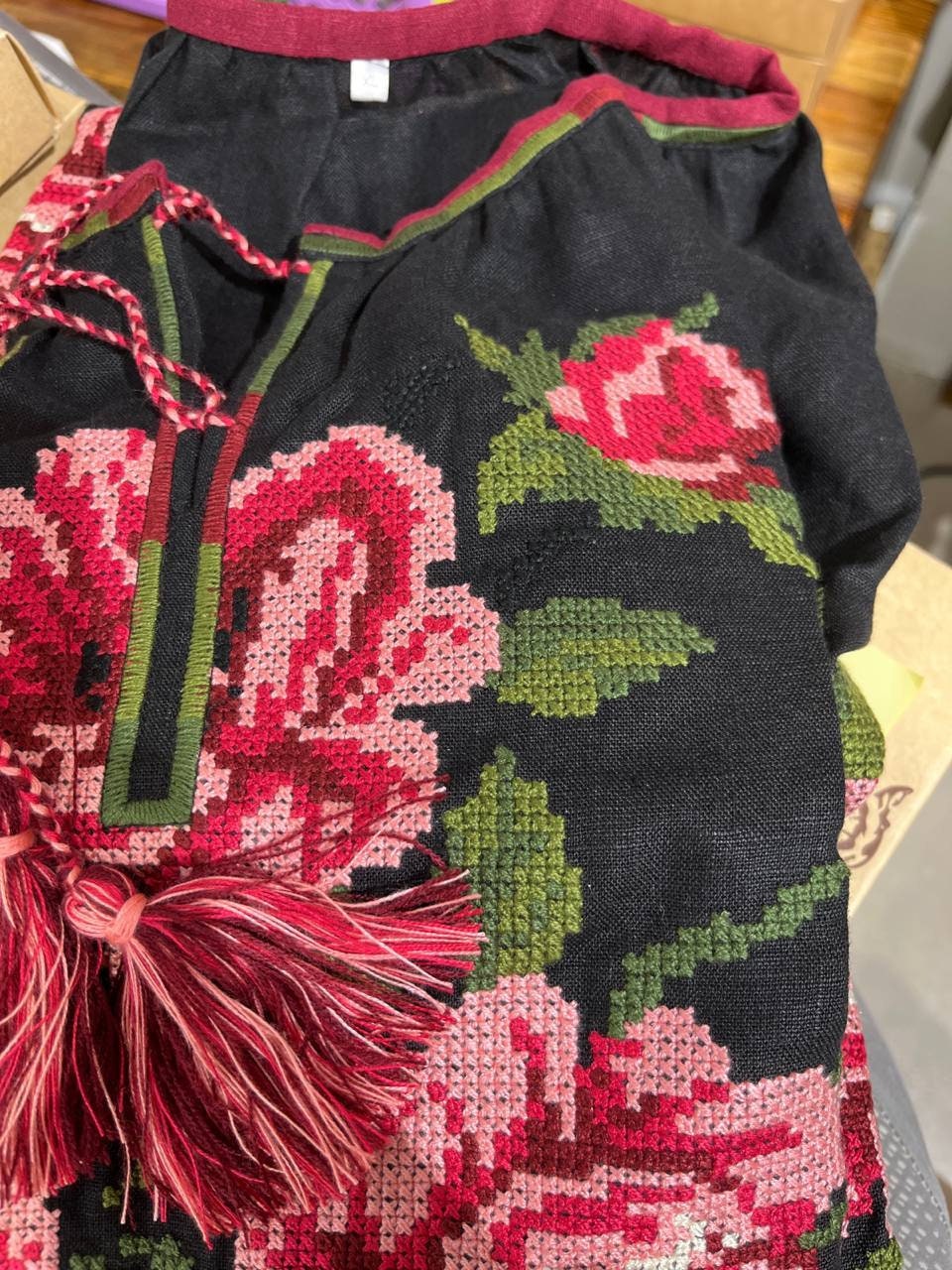 Ukrainian Vyshyvanka Black Floral Embroidered Dress - Bohemian Ethnic Style