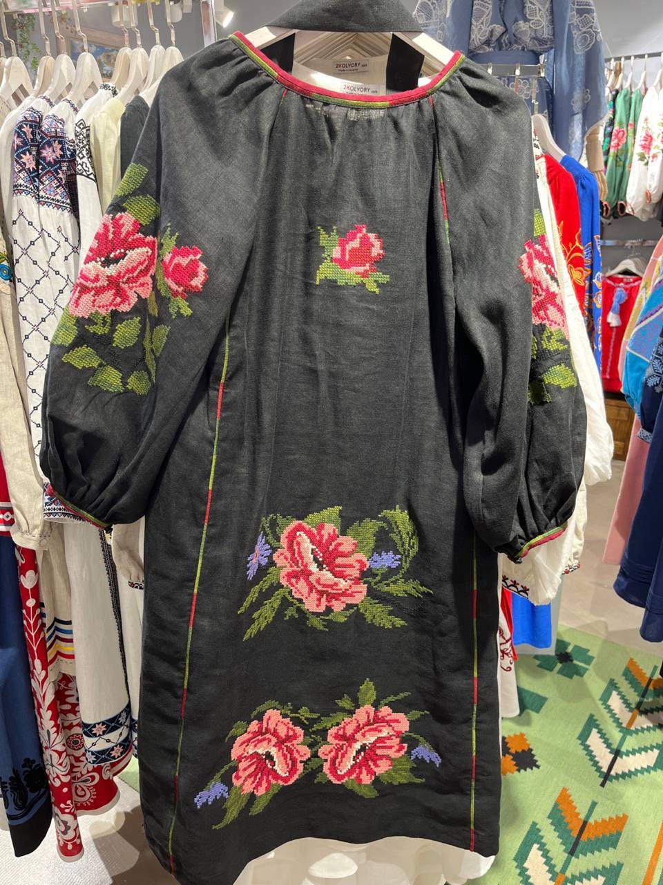 Ukrainian Vyshyvanka Black Floral Embroidered Dress - Bohemian Ethnic Style