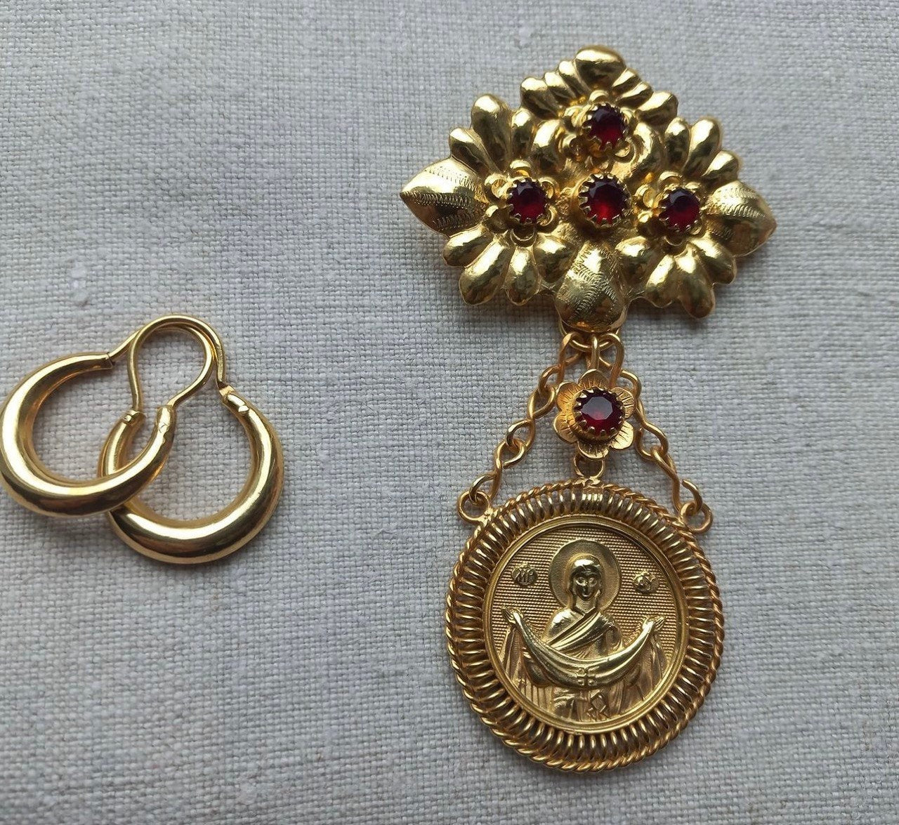 Ukrainian "Dukach" Pendant and Earrings Set, 925 Sterling Silver with Gilding