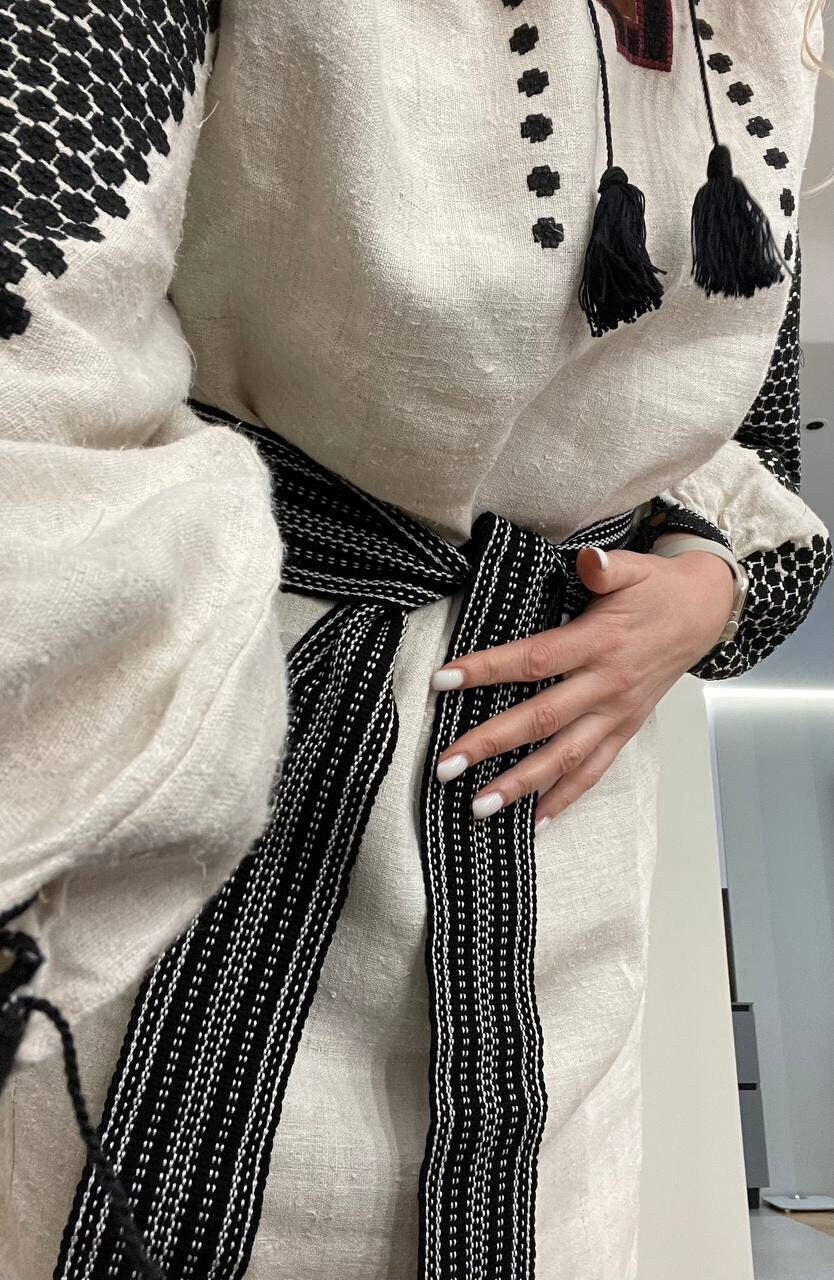 Black Ukrainian Krajka Hutsul Woven Ethnic Sash Belt