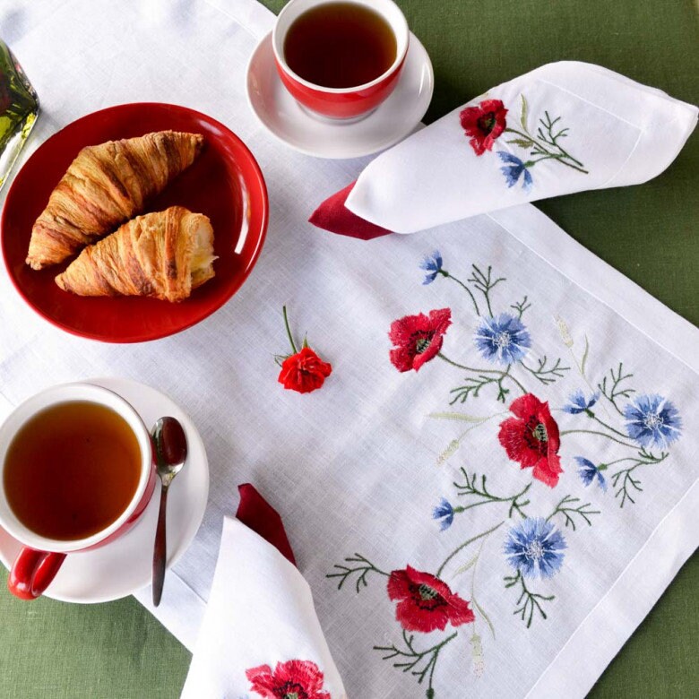 Ukrainian Embroidered Tablecloth - Poppy & Cornflower Design, 136x40 CM