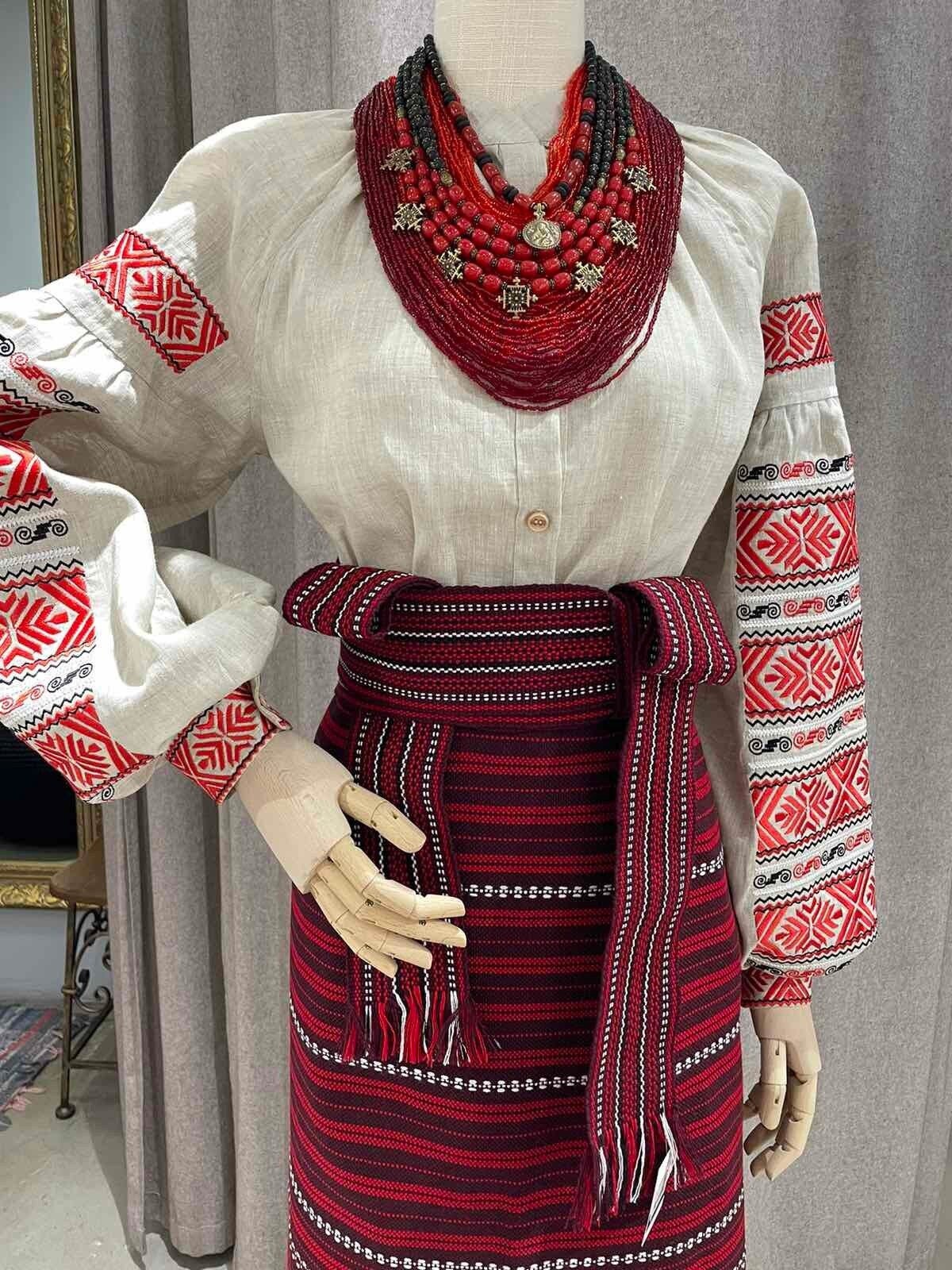Red Ukrainian Krajka Hutsul Woven Sash Belt - Ethnic Slavic Kushak for Sharovary