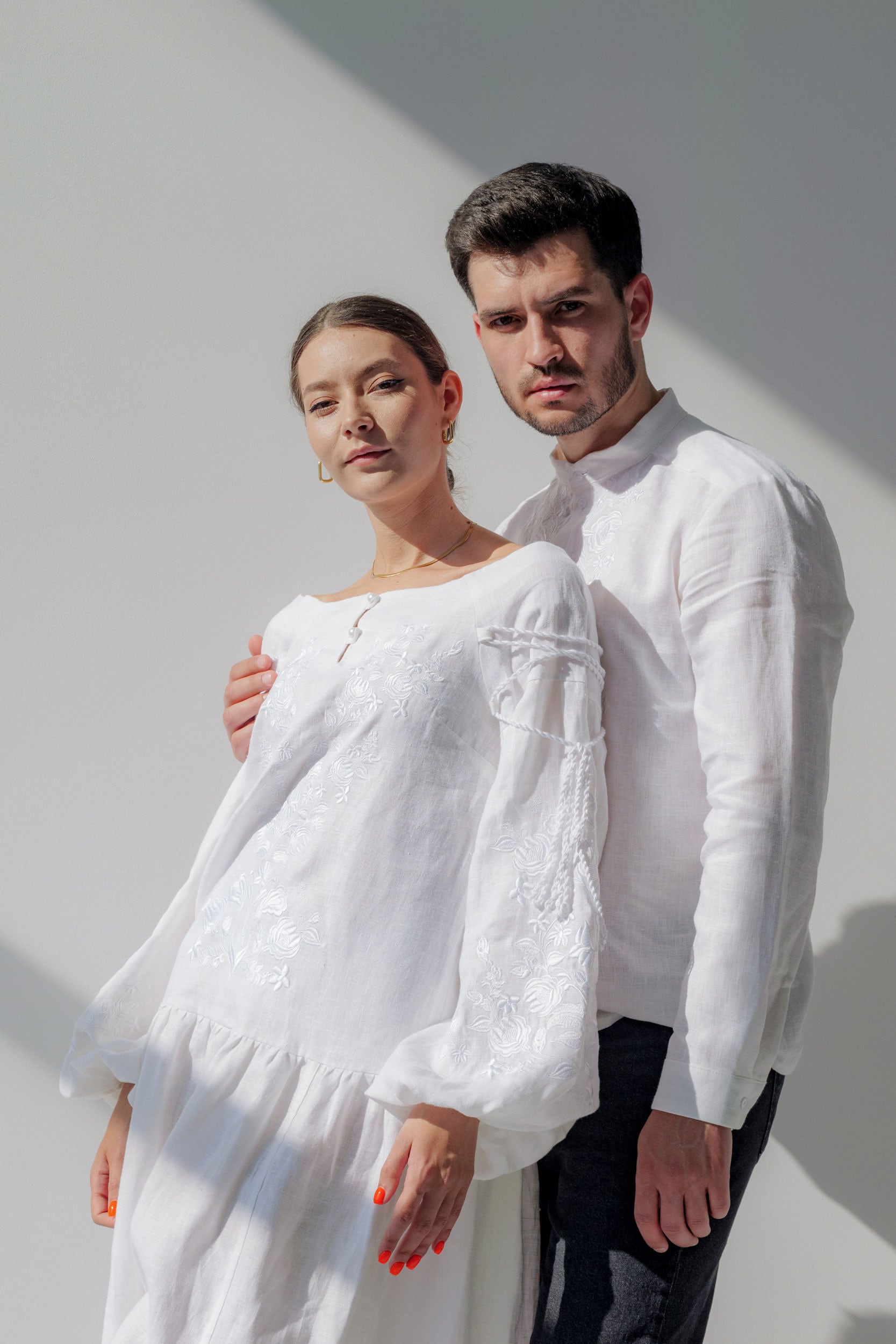 White Linen Dress with Exquisite Ukrainian Embroidery - Boho Vyshyvanka Style