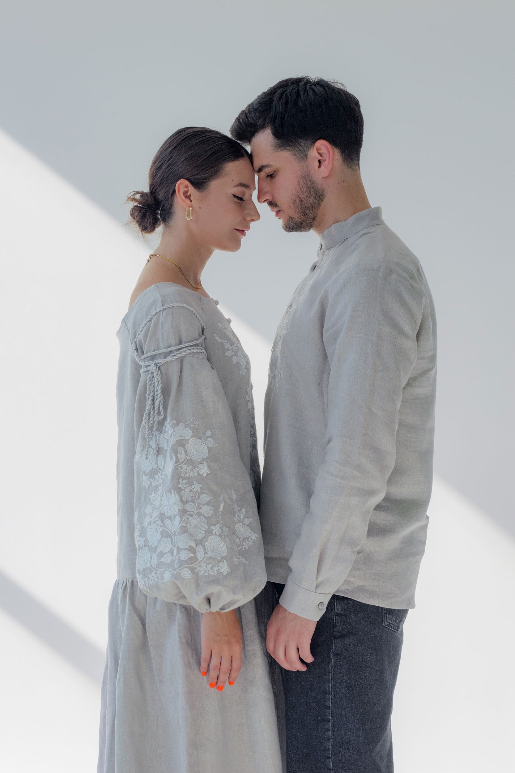 Gray Linen Vyshyvanka Dress with Exquisite Ukrainian Embroidery