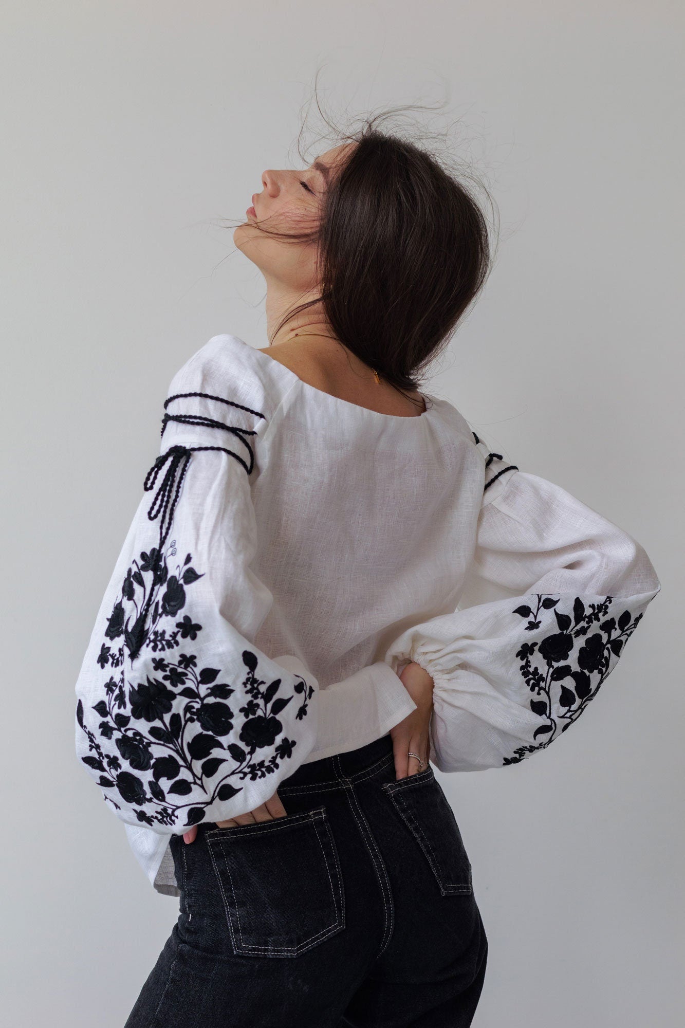 White Ukrainian Vyshyvanka Blouse - Embroidered Bohemian Ethnic Shirt