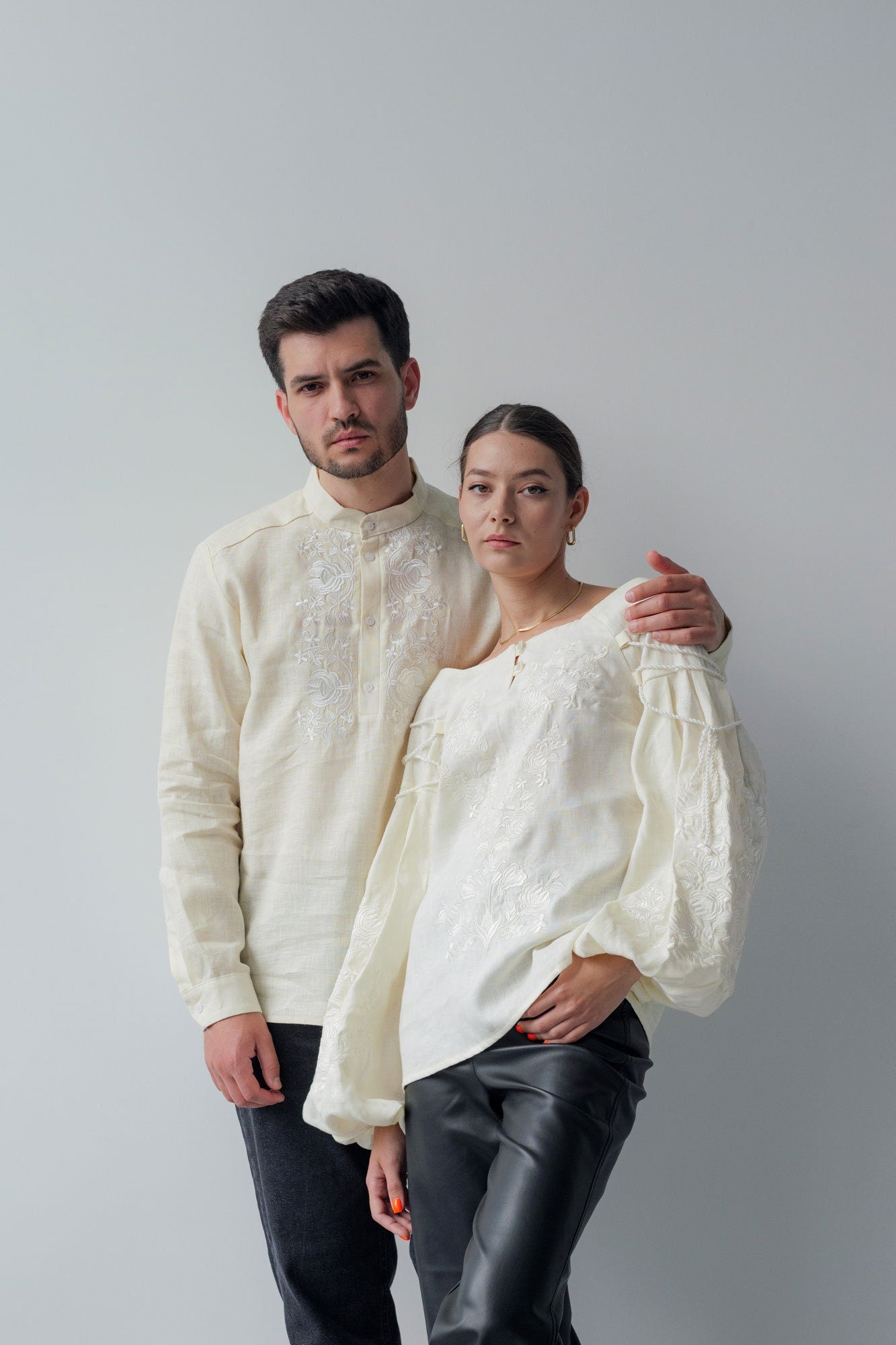 2025 New! Beige Ukrainian Vyshyvanka Blouse - Embroidered Bohemian Ethnic Shirt