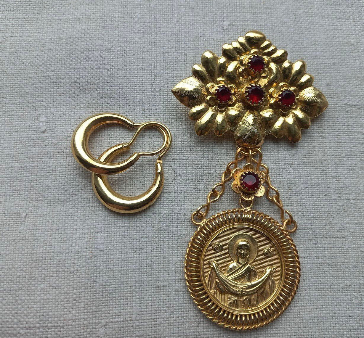 Ukrainian "Dukach" Pendant and Earrings Set, 925 Sterling Silver with Gilding