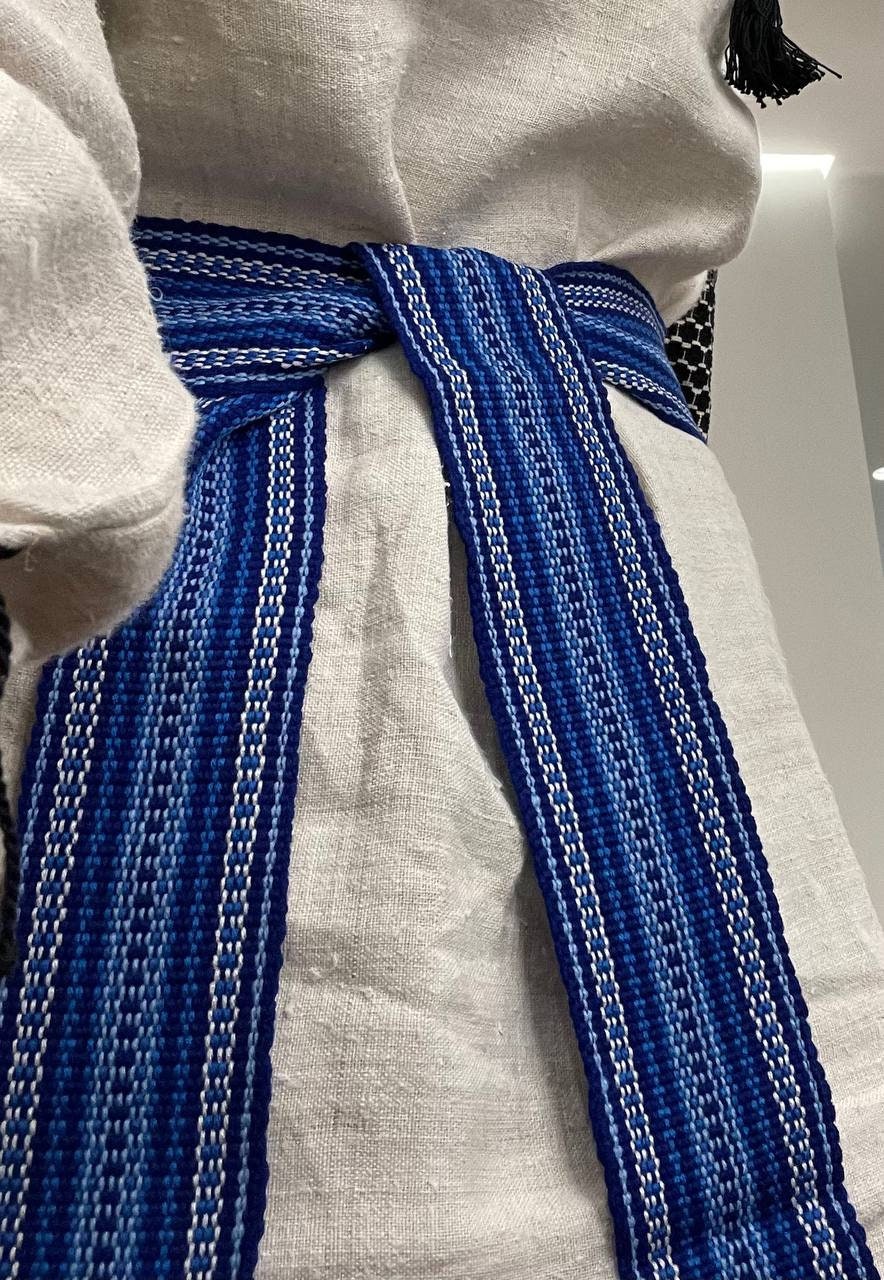 Blue Ukrainian Krajka Hutsul Woven Belt - Handcrafted Cossack Sash Waistband