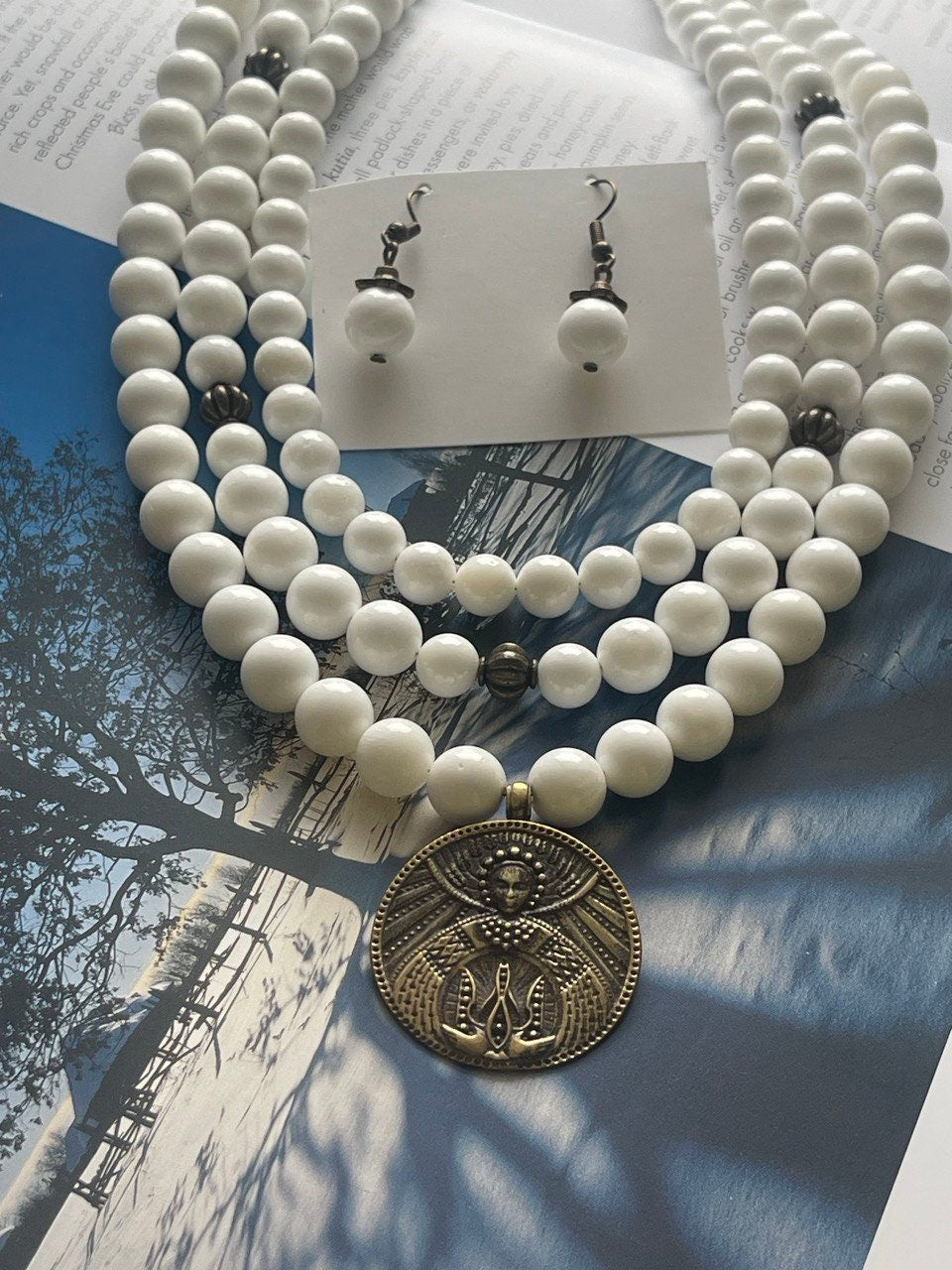 White Ukrainian Ethnic Necklace - Antique Mother of Pearl Beads