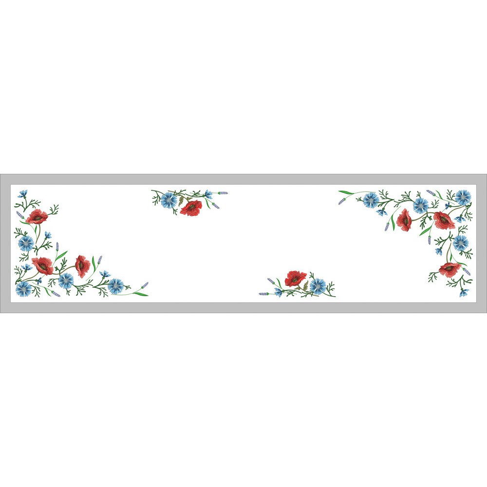 Ukrainian Embroidered Tablecloth - Poppy & Cornflower Design, 136x40 CM