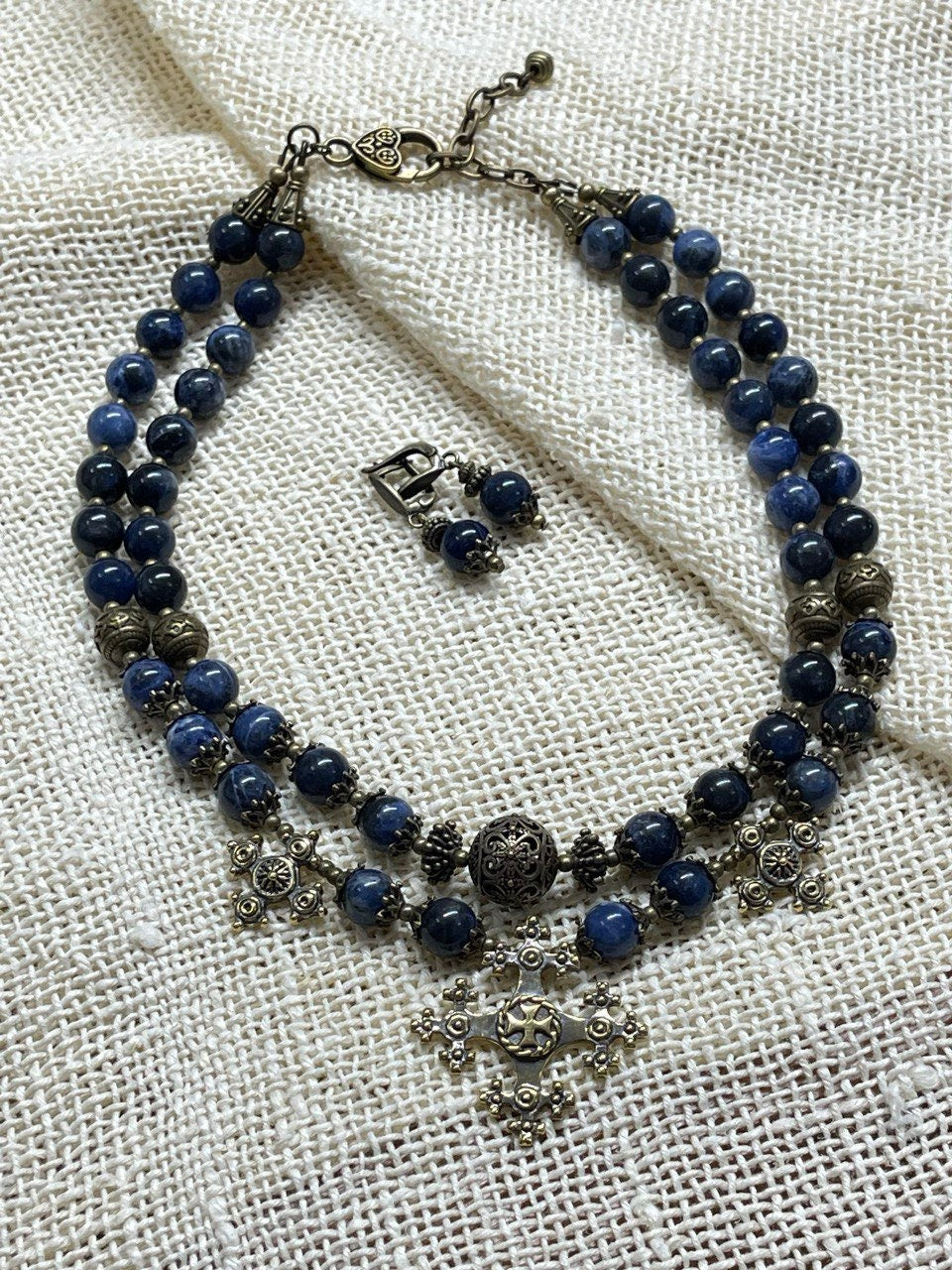 Ukrainian Traditional Blue Multilayer Necklace - Handmade Ethnic Jewellery