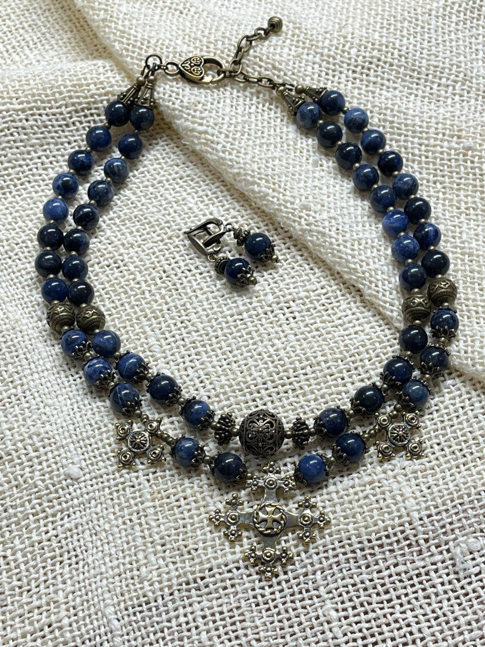 Ukrainian Traditional Blue Multilayer Necklace - Handmade Ethnic Jewellery