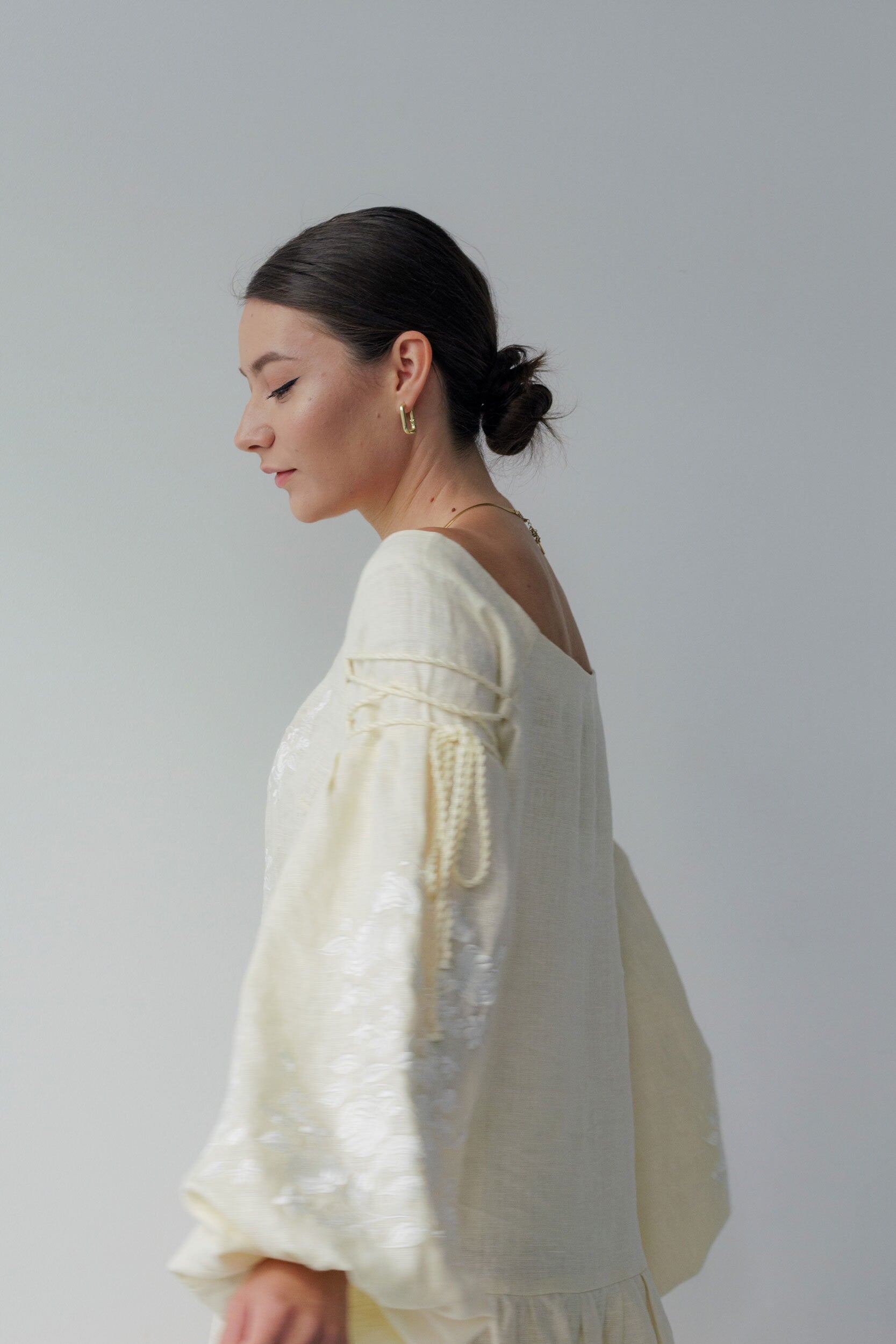 Beige Linen Vyshyvanka Dress with Exquisite Ukrainian Embroidery - Boho Style